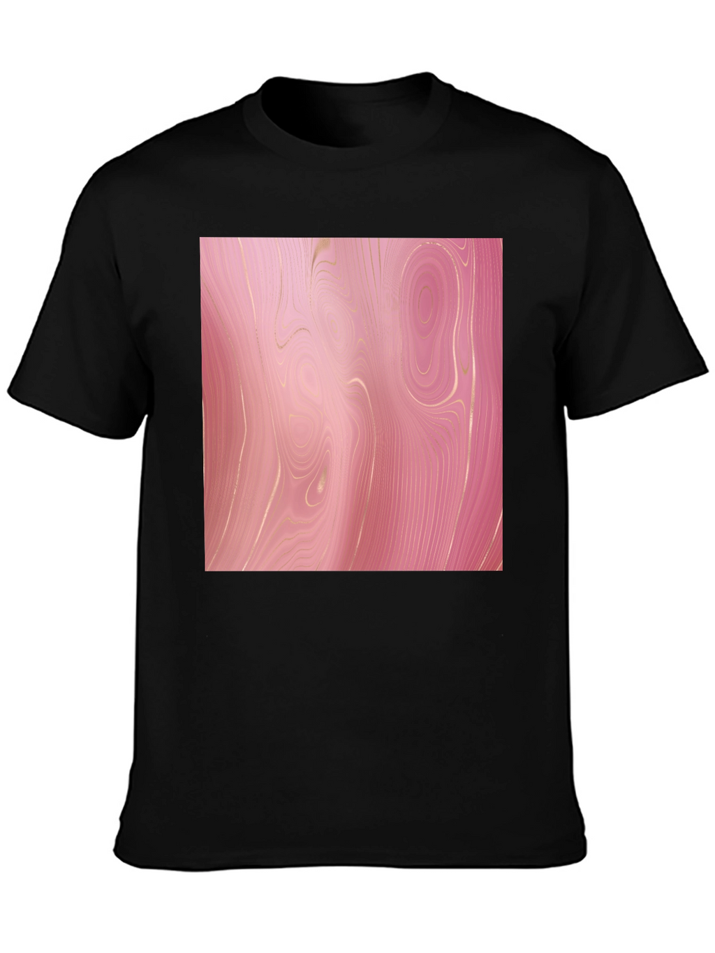 Trendy Pink Marble Print Black T-Shirt