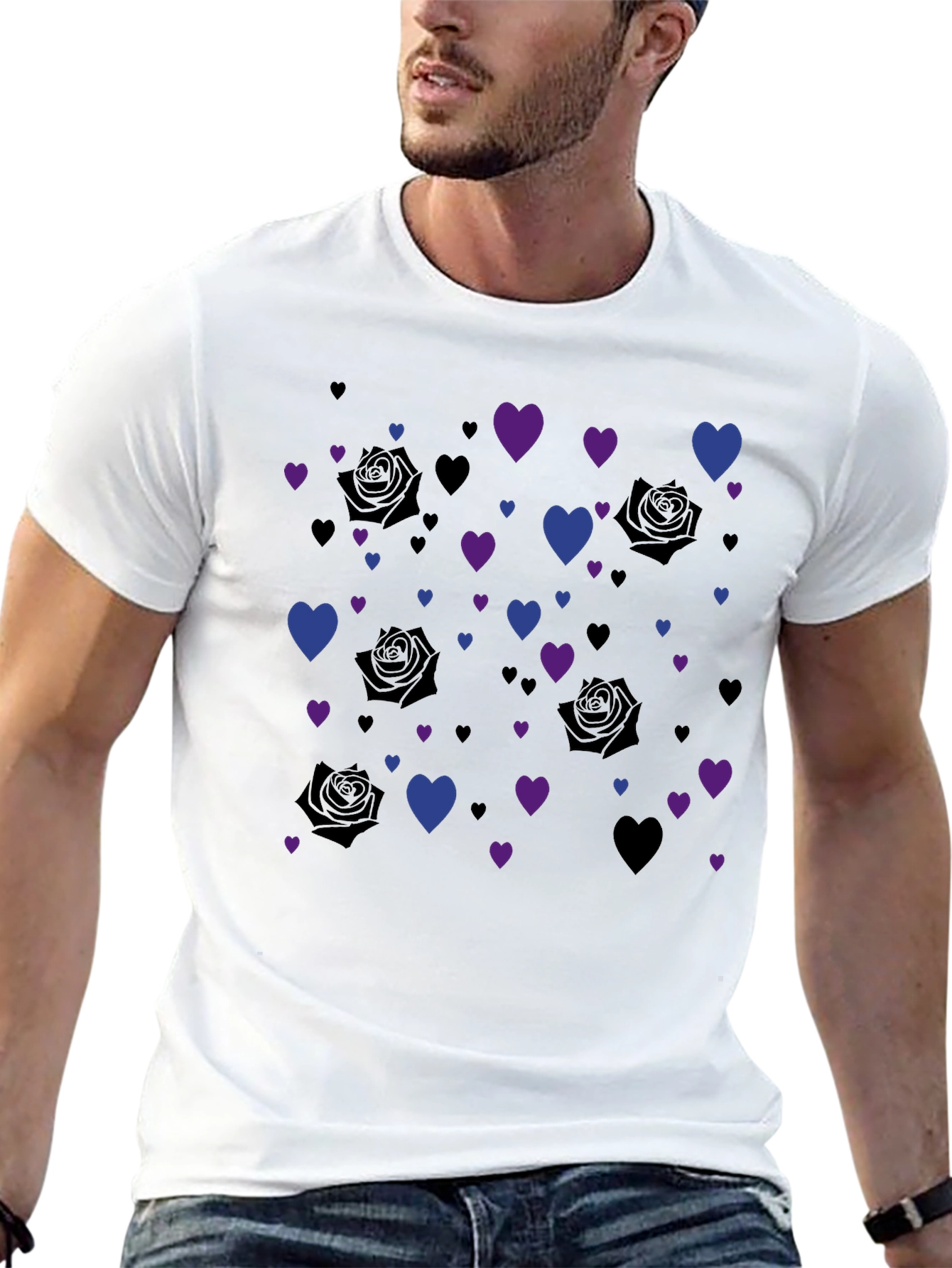 Heart & Rose Patterned T-Shirt