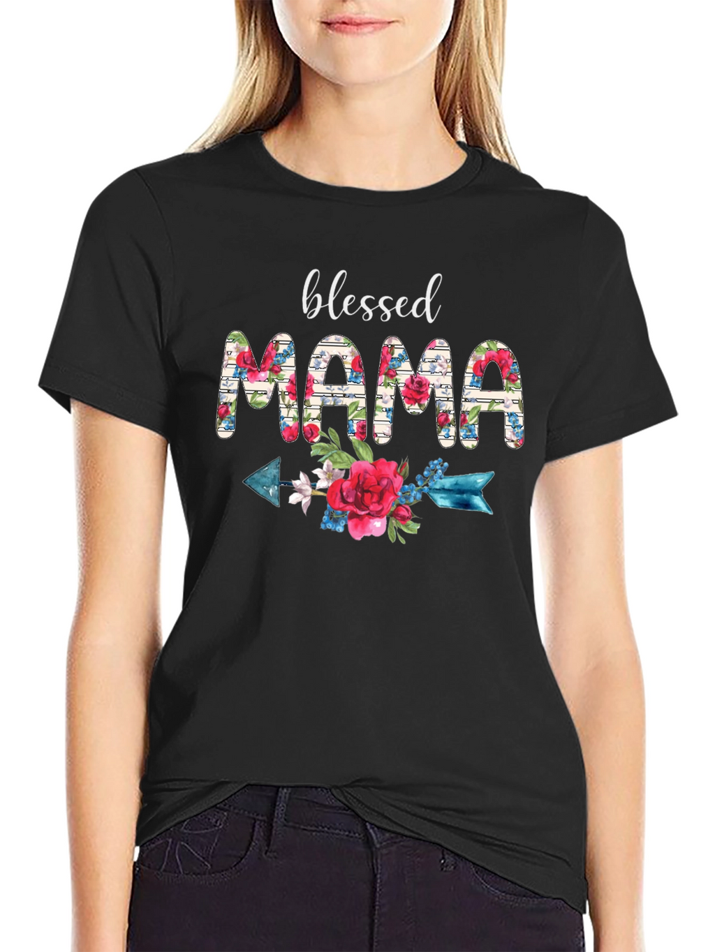 Blessed Mama Floral Arrow T-Shirt