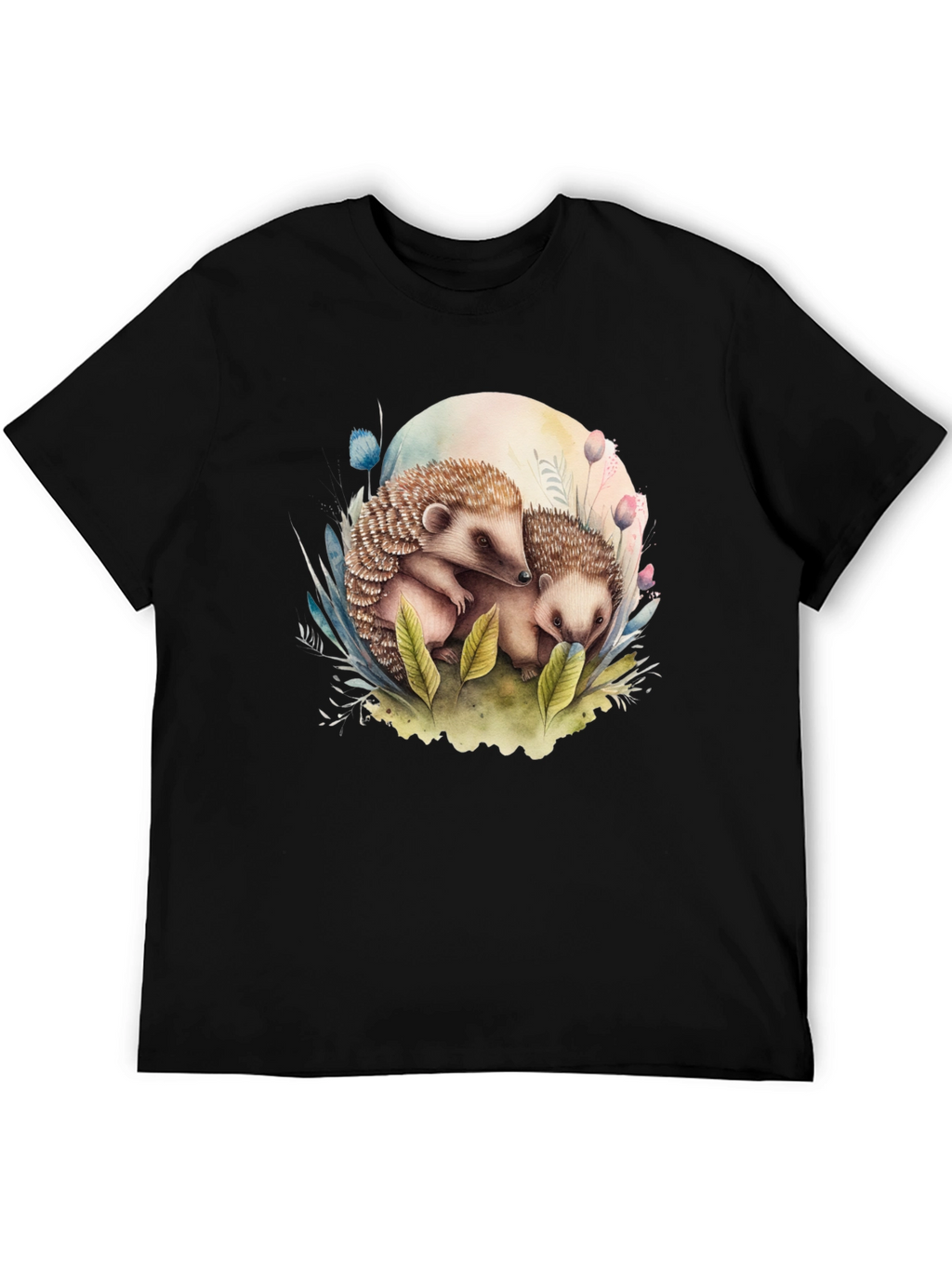 Cute Hedgehog Graphic Tee - Black