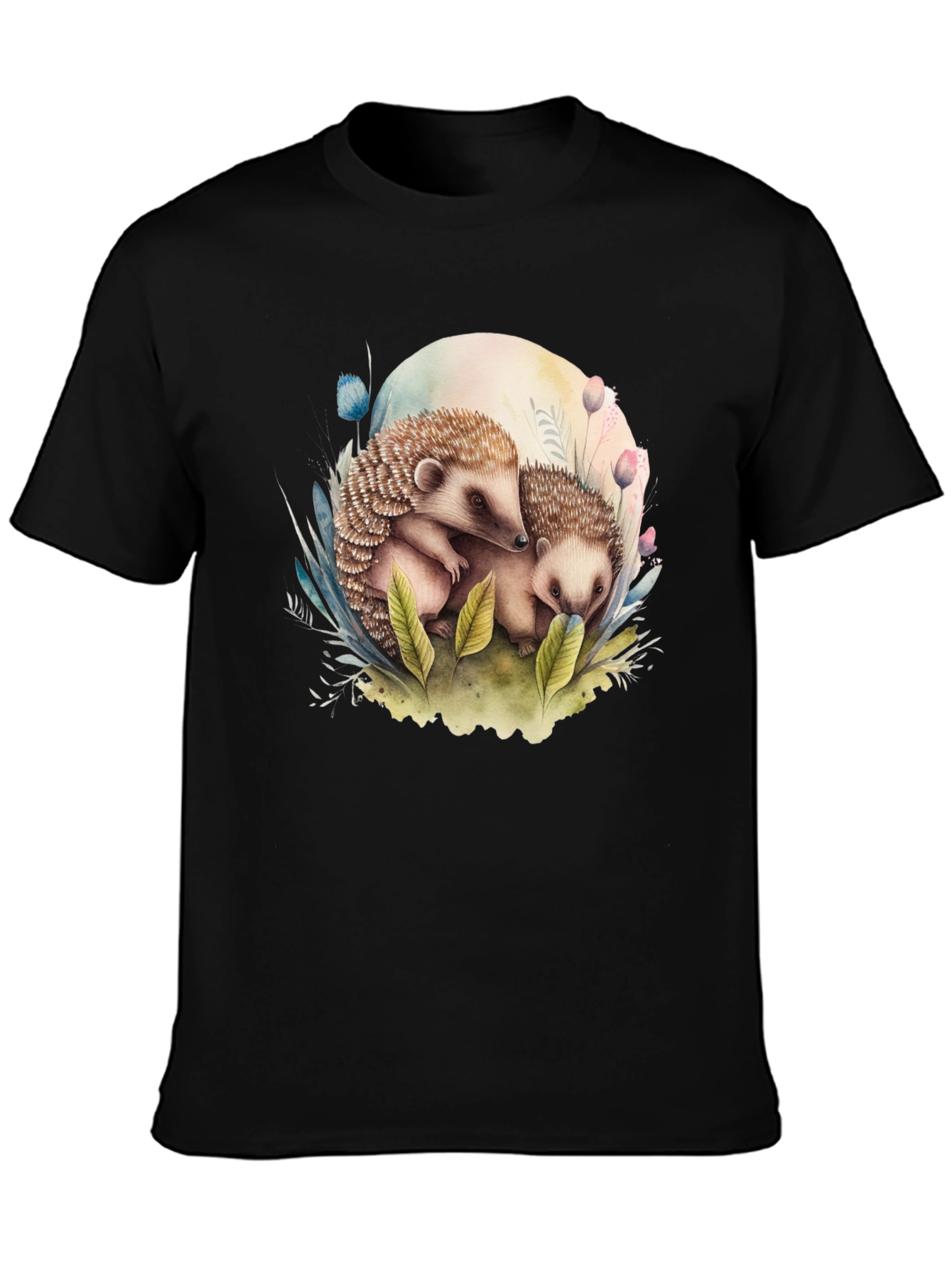 Cute Hedgehog Graphic Tee - Black