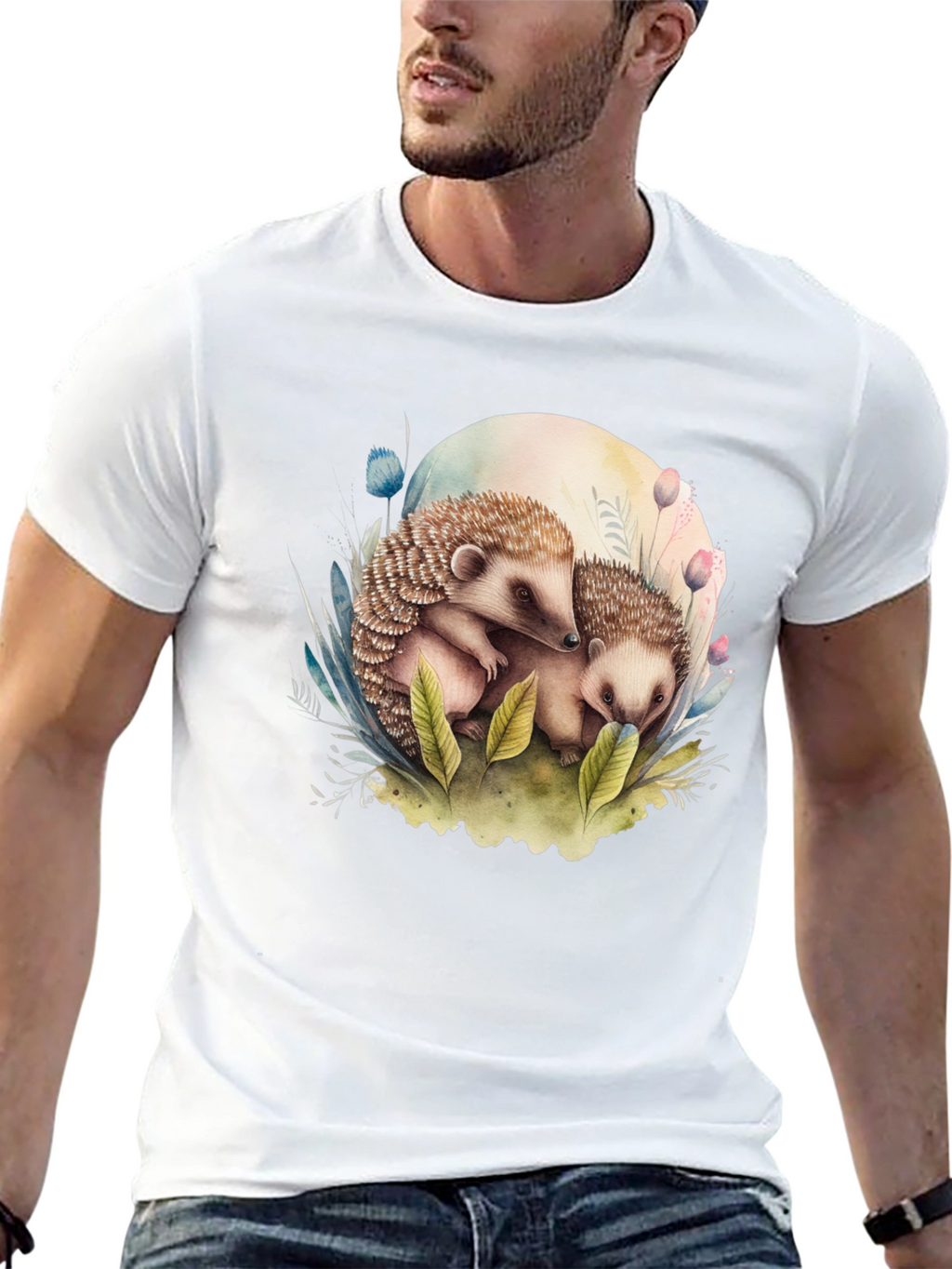 Cute Hedgehog Graphic Tee - Black