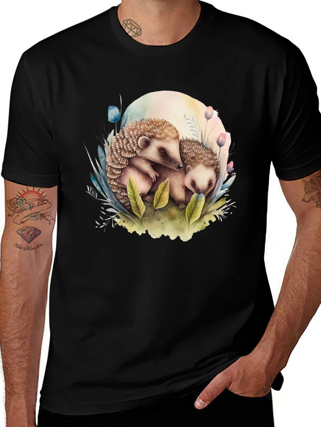 Cute Hedgehog Graphic Tee - Black