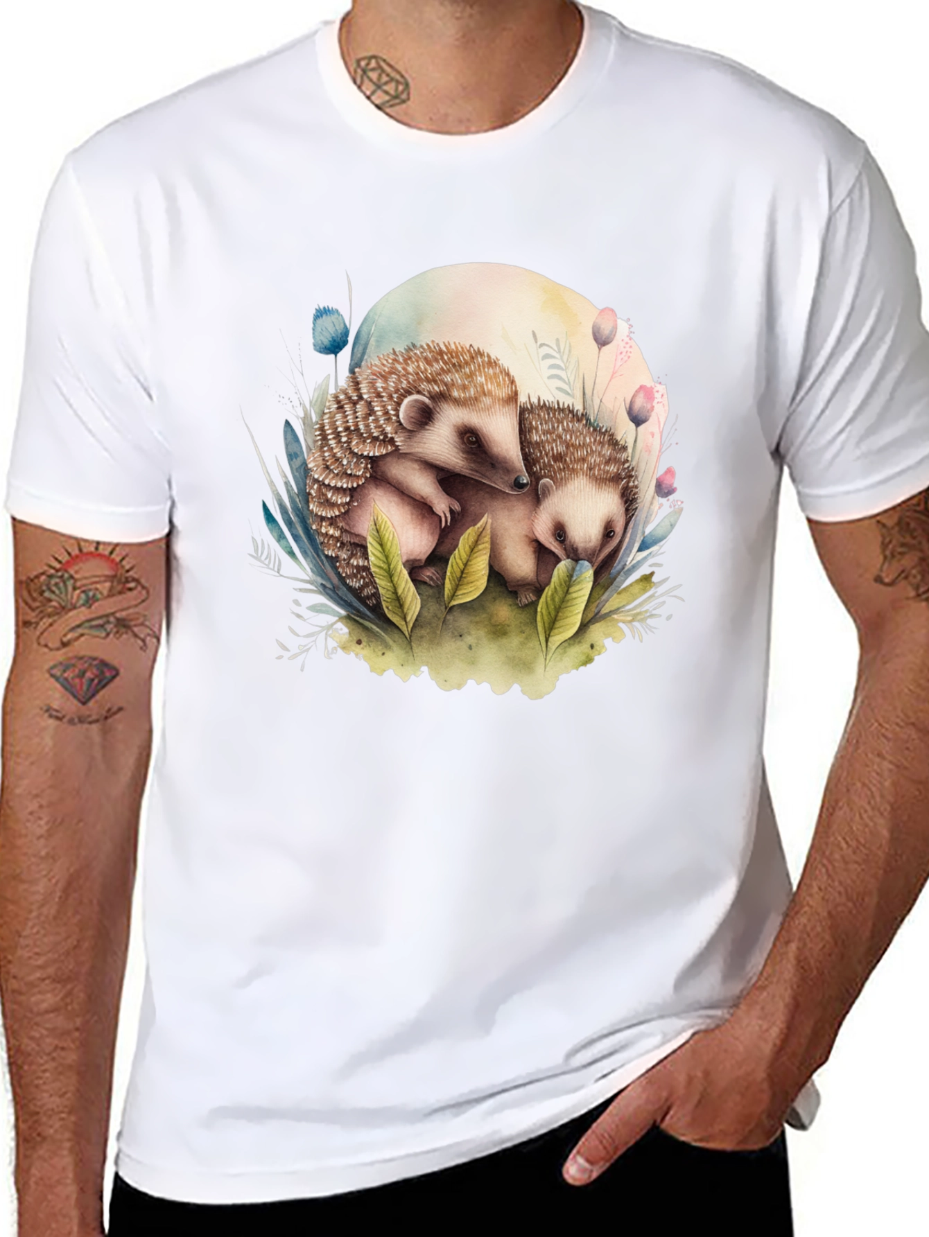 Cute Hedgehog Graphic Tee - Black