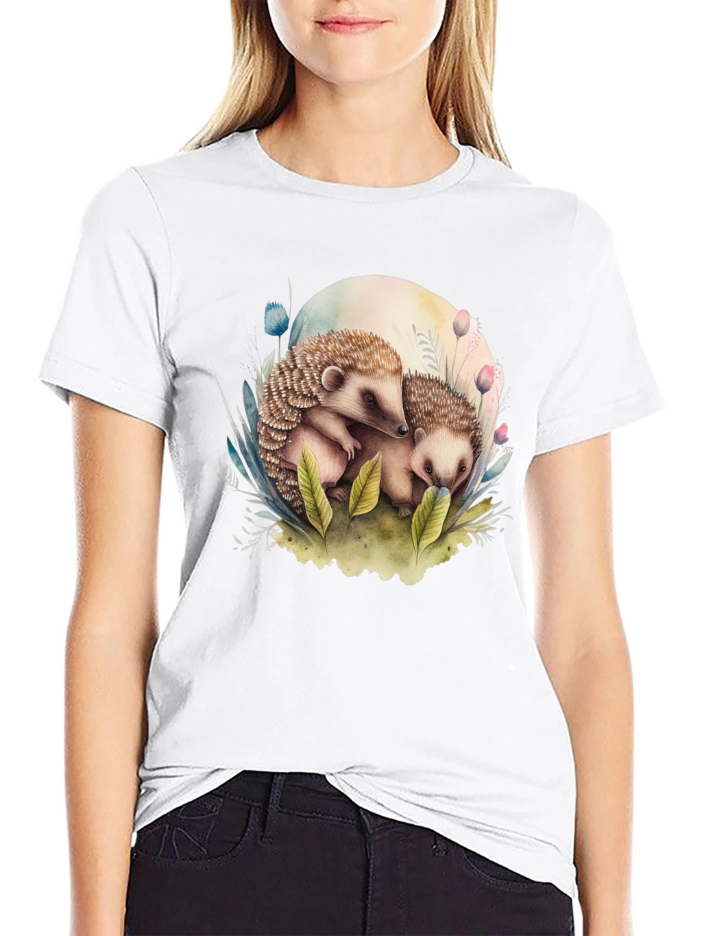 Cute Hedgehog Graphic Tee - Black