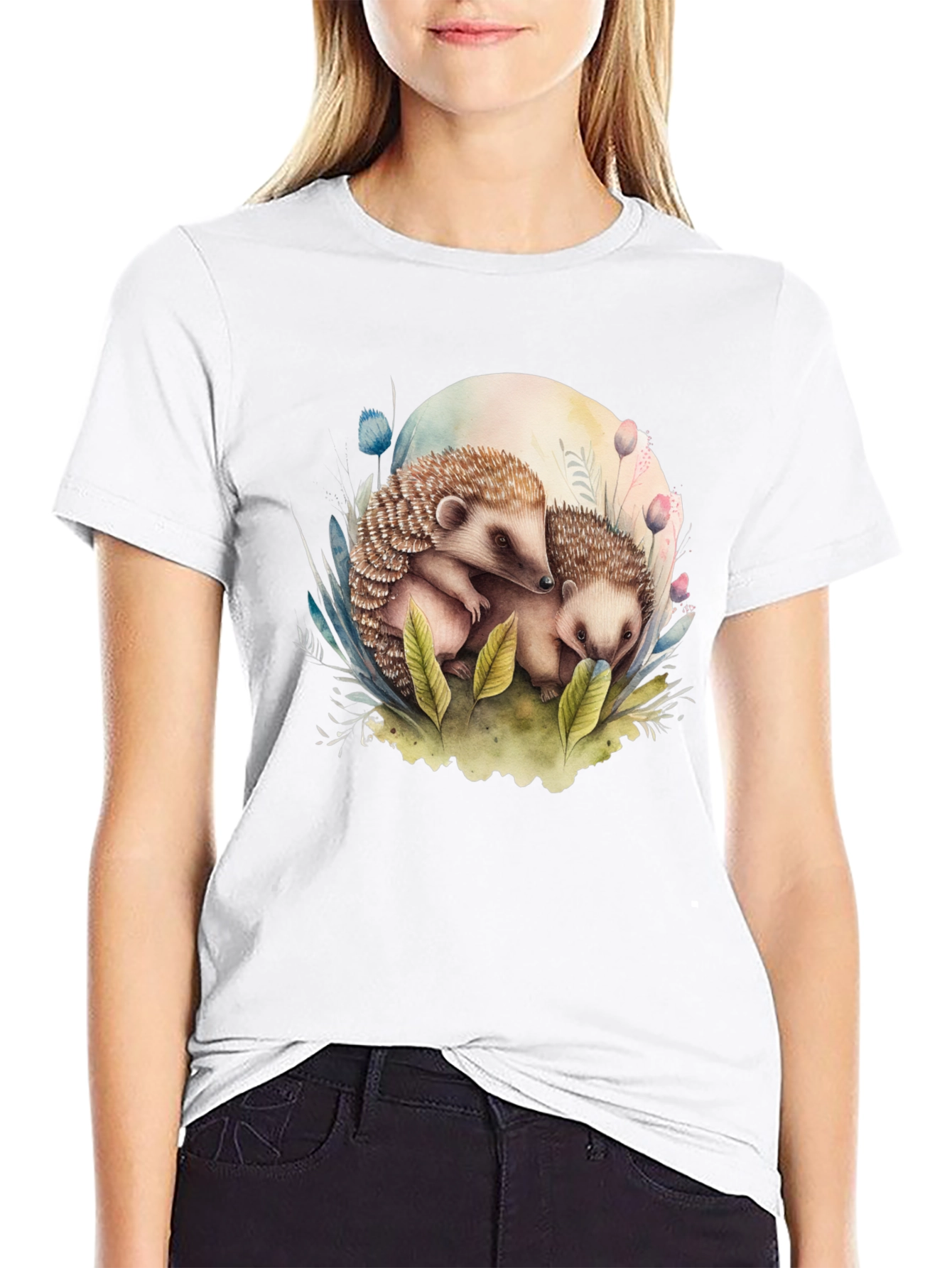 Cute Hedgehog Graphic Tee - Black