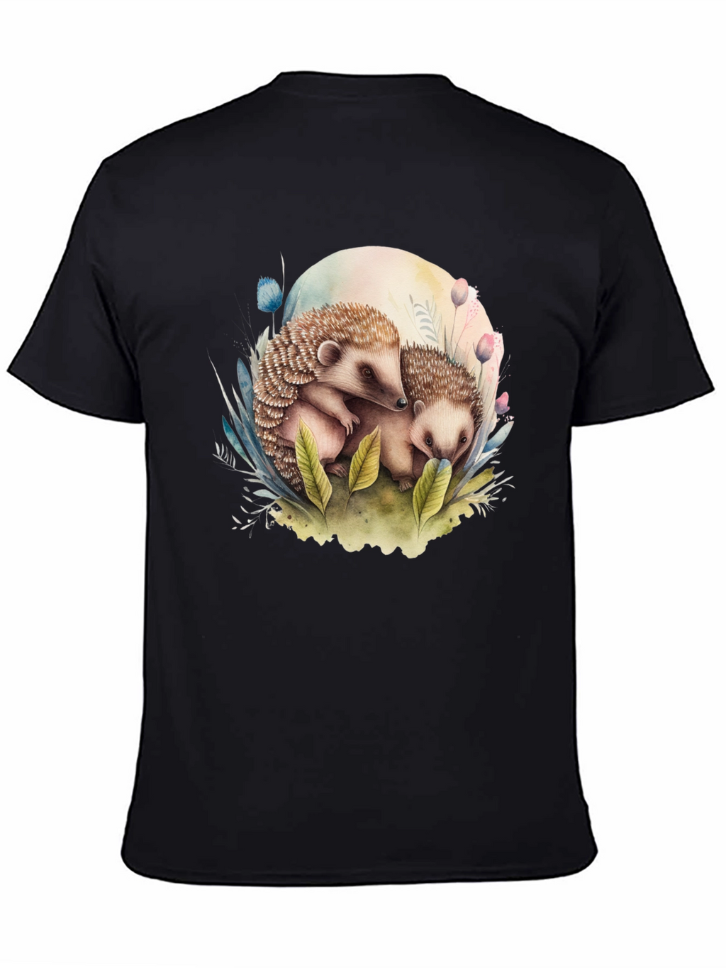 Cute Hedgehog Graphic Tee - Black