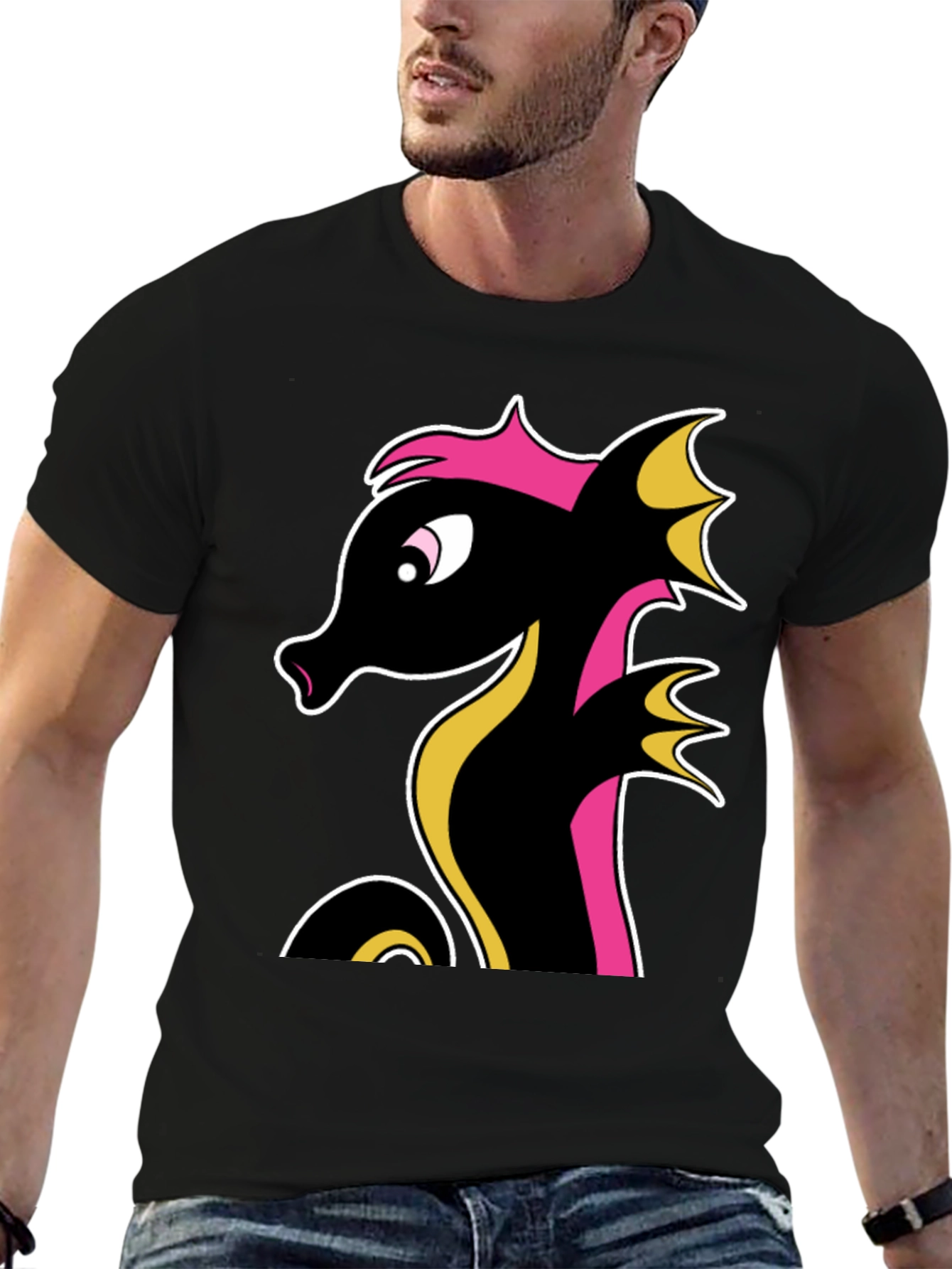 Stylish Black Seahorse Graphic Tee for Men