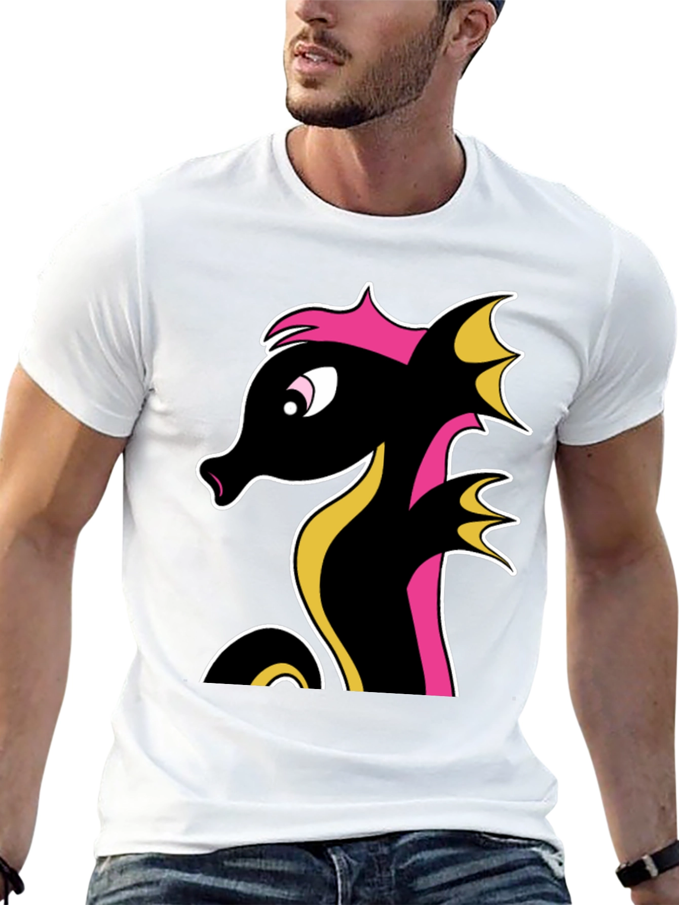 Stylish Black Seahorse Graphic Tee for Men