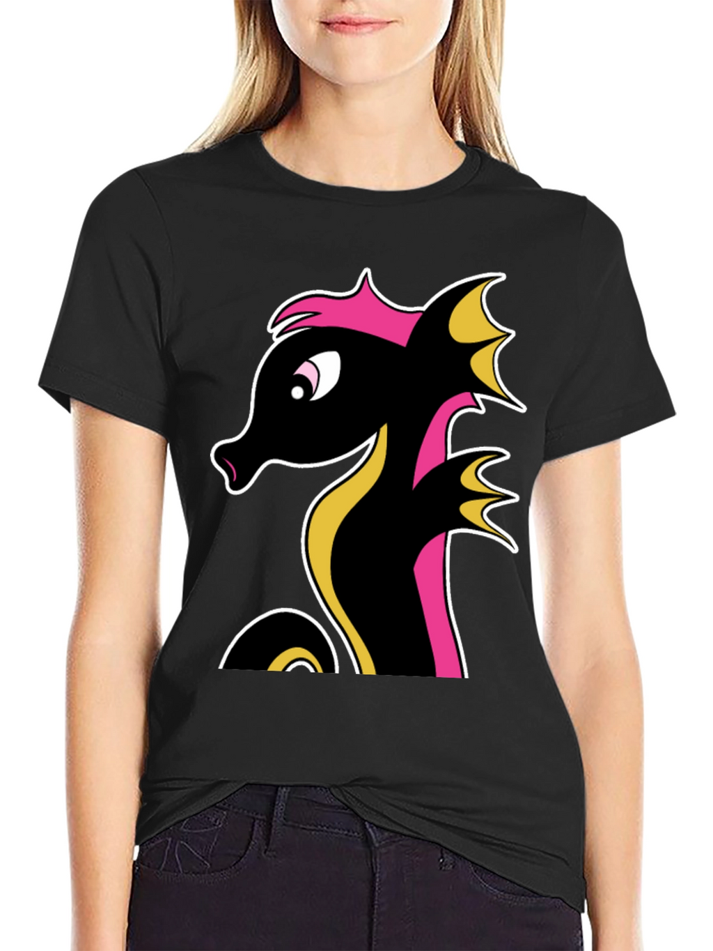 Stylish Black Seahorse Graphic Tee for Men