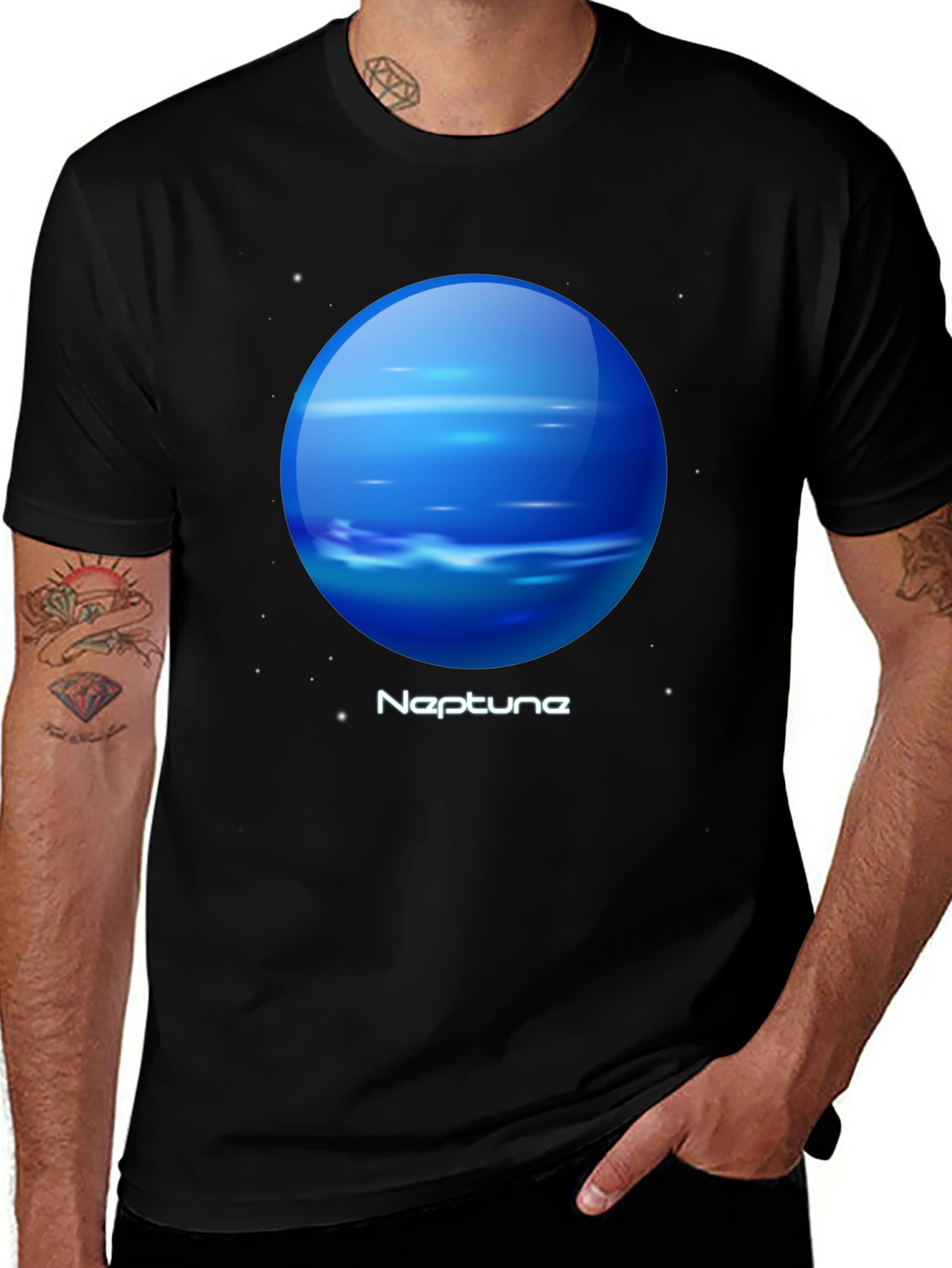 Neptune Graphic Tee - Black Cotton Universe Planet T-Shirt