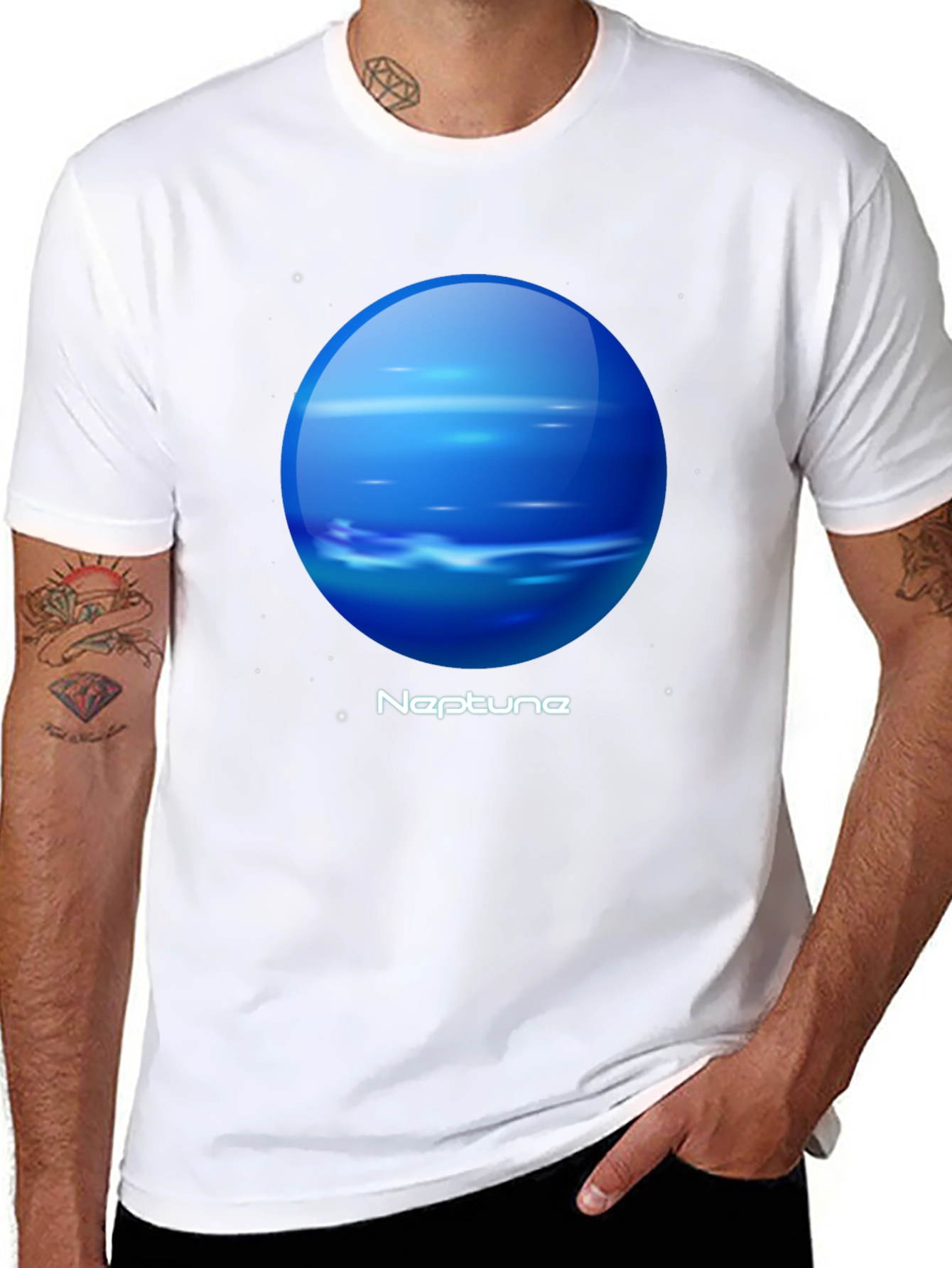 Neptune Graphic Tee - Black Cotton Universe Planet T-Shirt