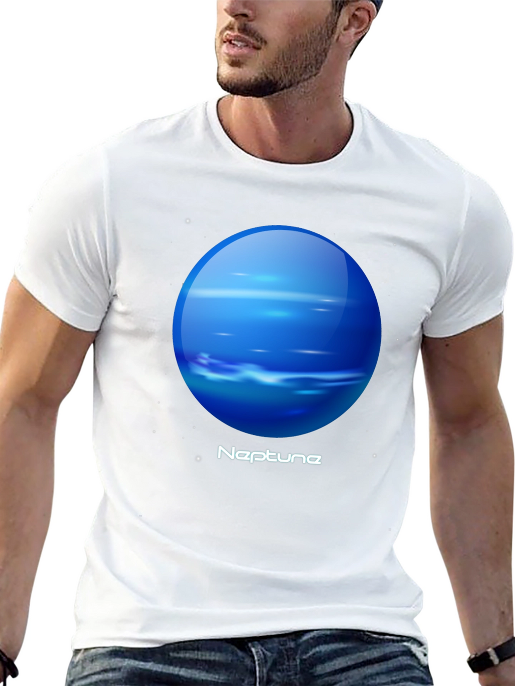 Neptune Graphic Tee - Black Cotton Universe Planet T-Shirt