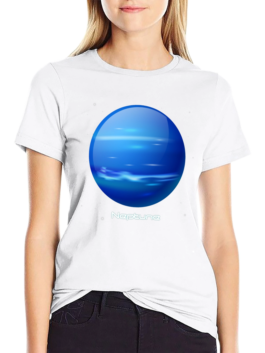 Neptune Graphic Tee - Black Cotton Universe Planet T-Shirt