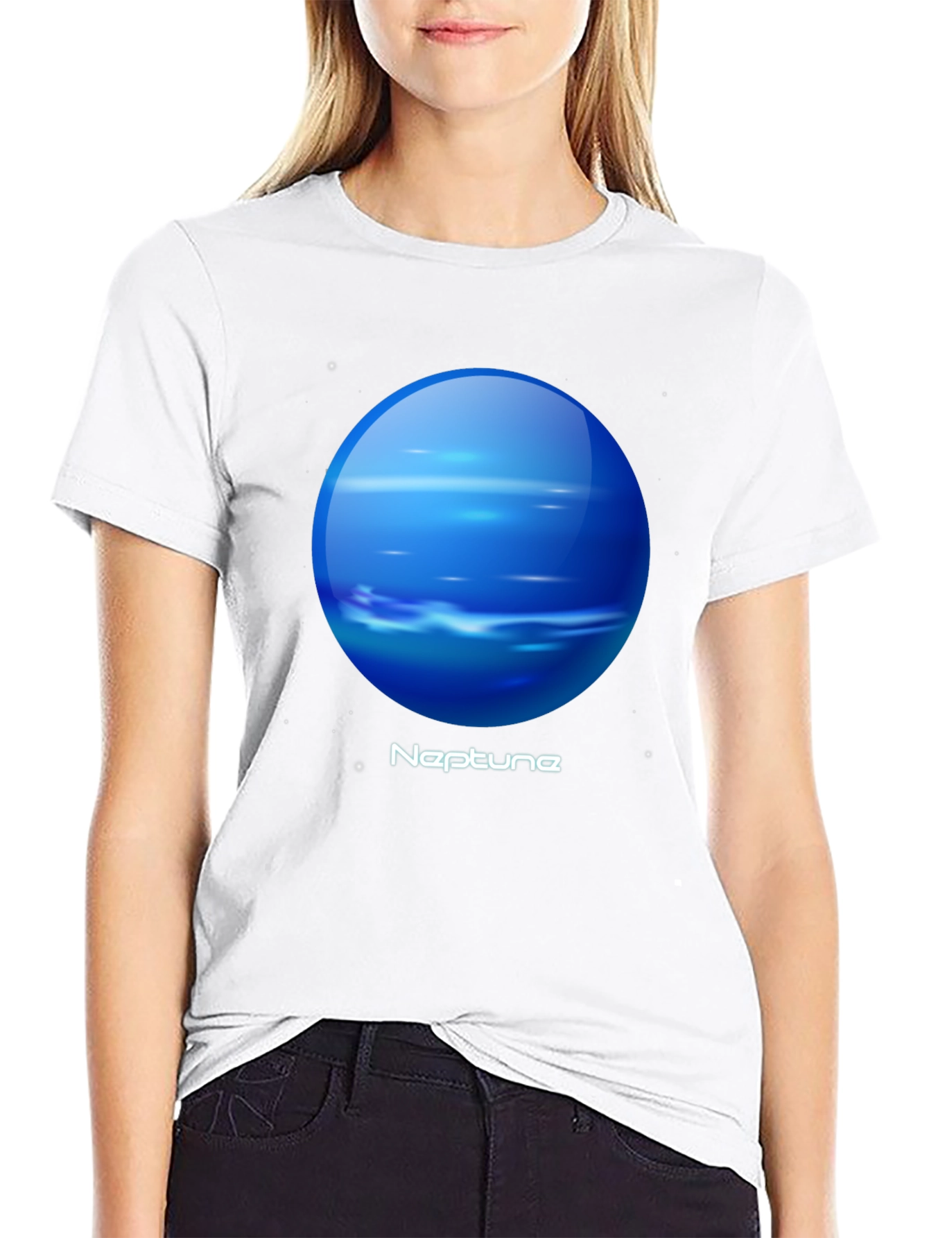 Neptune Graphic Tee - Black Cotton Universe Planet T-Shirt
