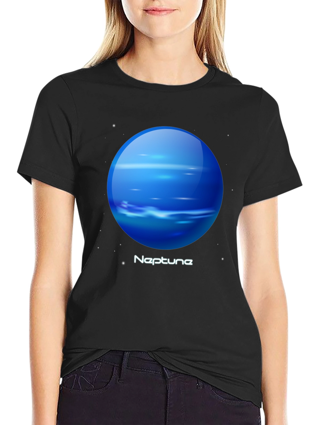 Neptune Graphic Tee - Black Cotton Universe Planet T-Shirt