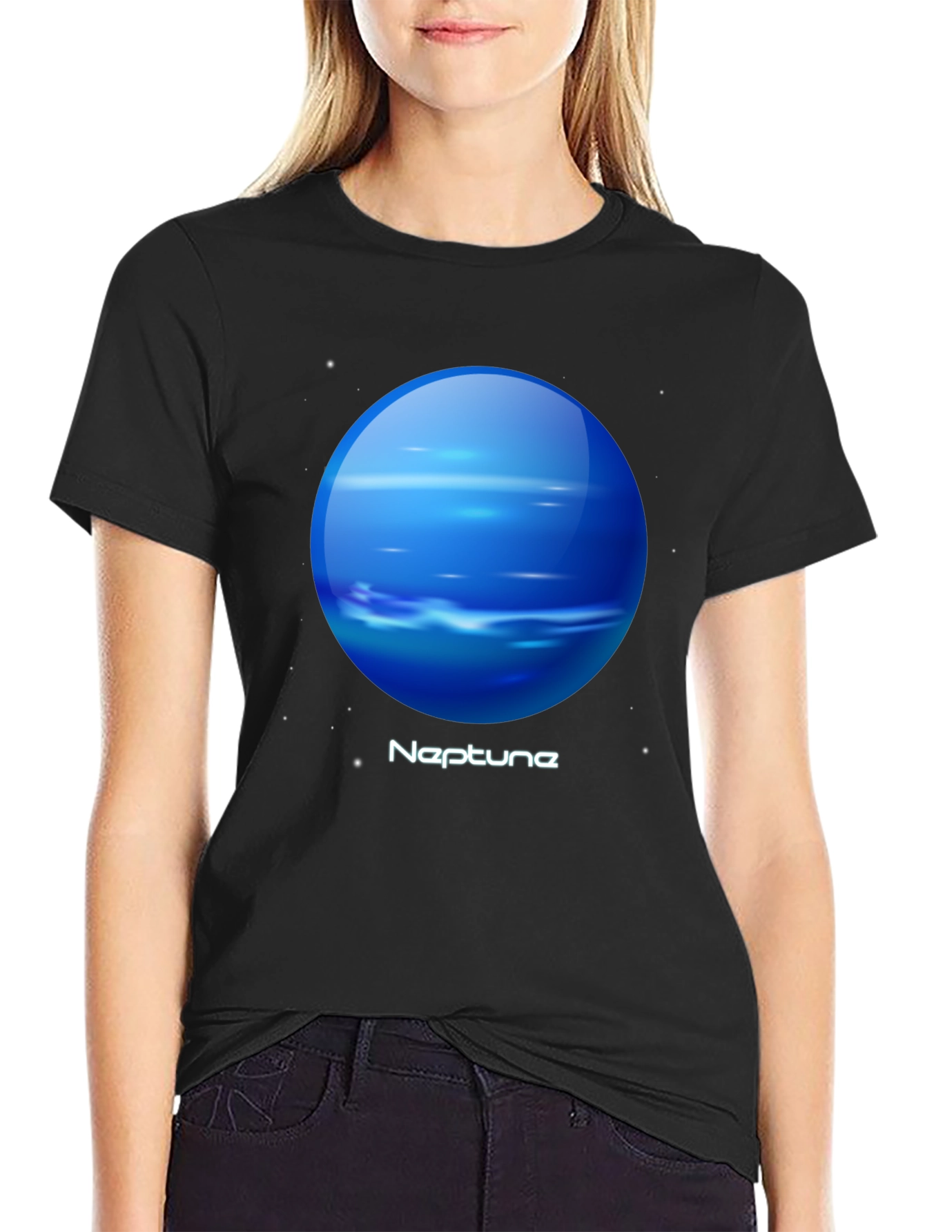 Neptune Graphic Tee - Black Cotton Universe Planet T-Shirt