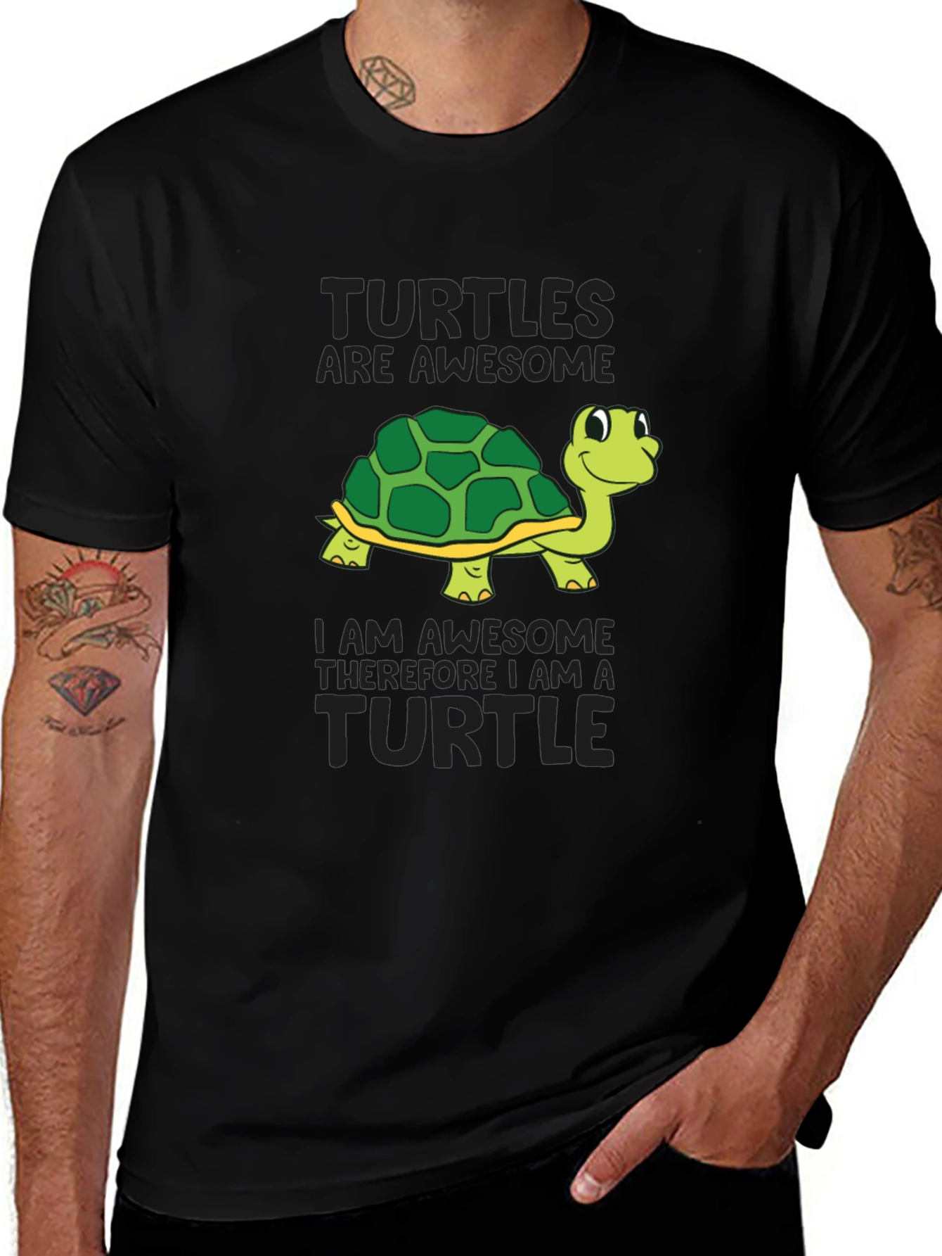 Awesome Turtle Graphic T-Shirt - Black Cotton Tee