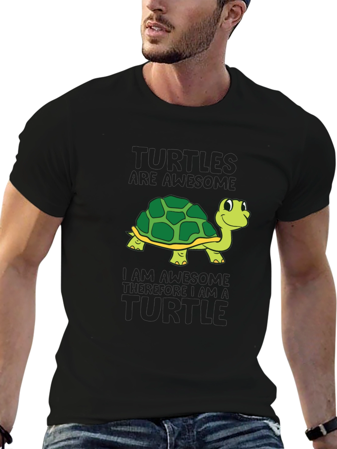 Awesome Turtle Graphic T-Shirt - Black Cotton Tee