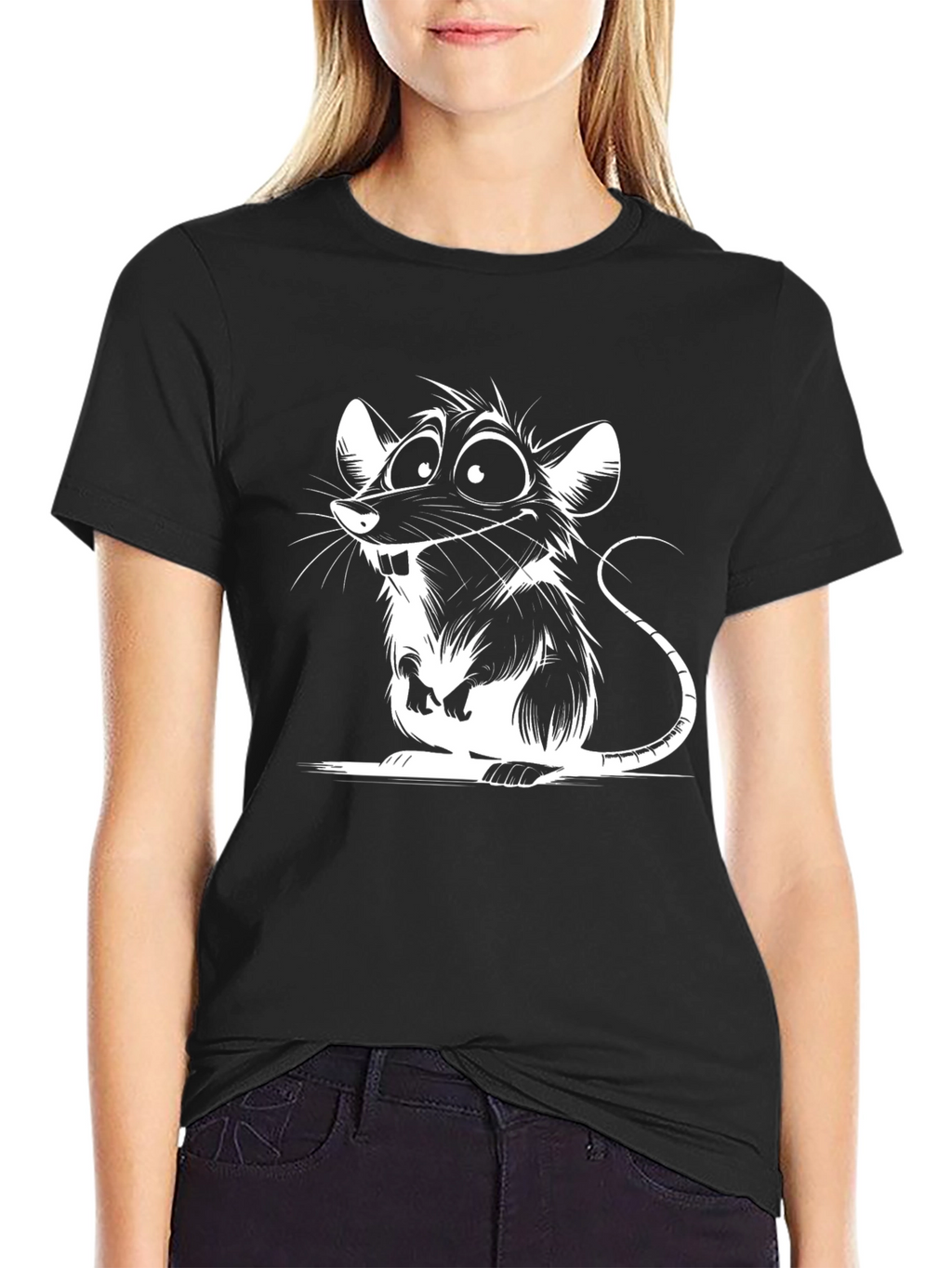 Cartoon Rat Graphic Black T-Shirt