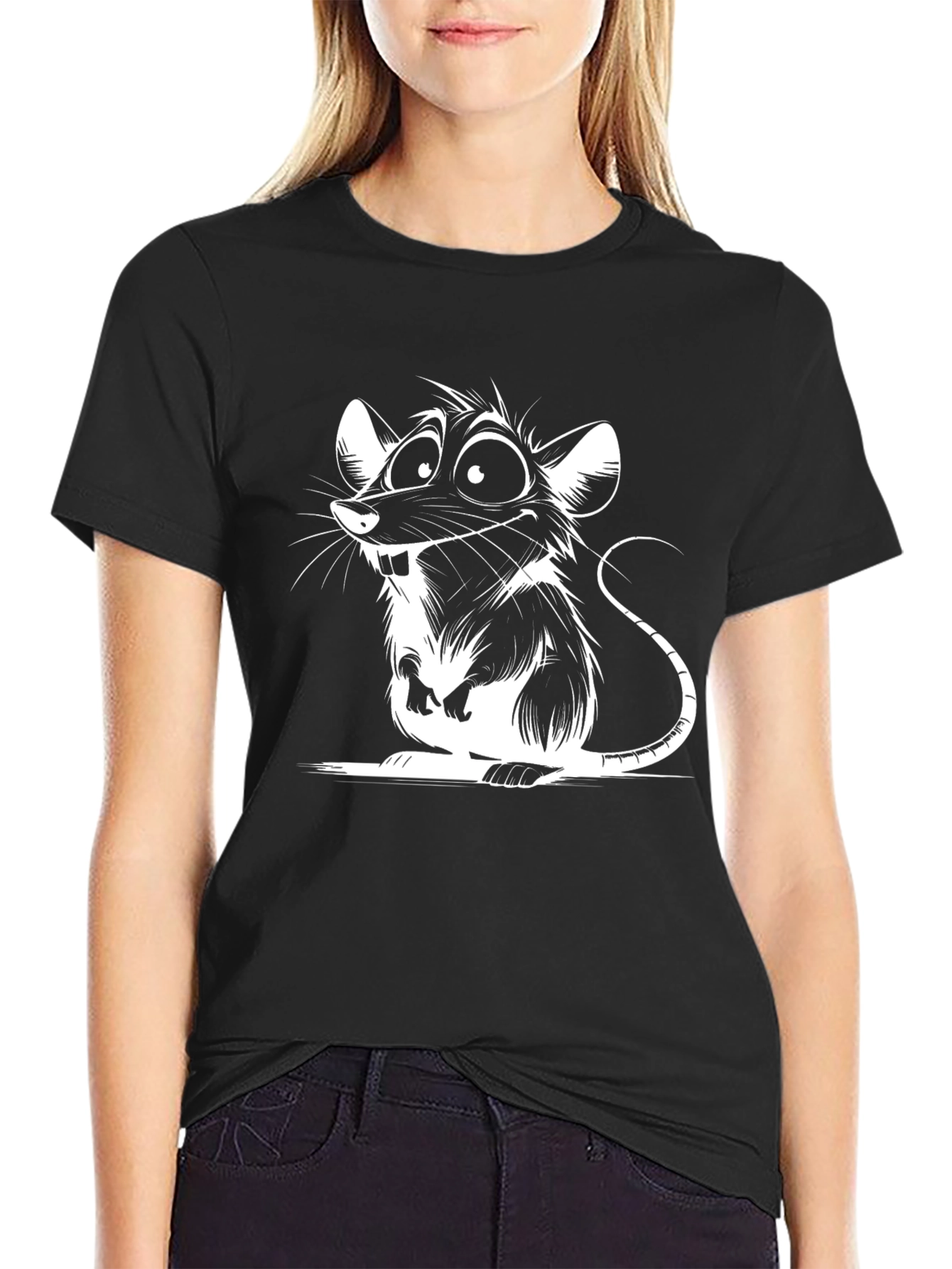 Cartoon Rat Graphic Black T-Shirt