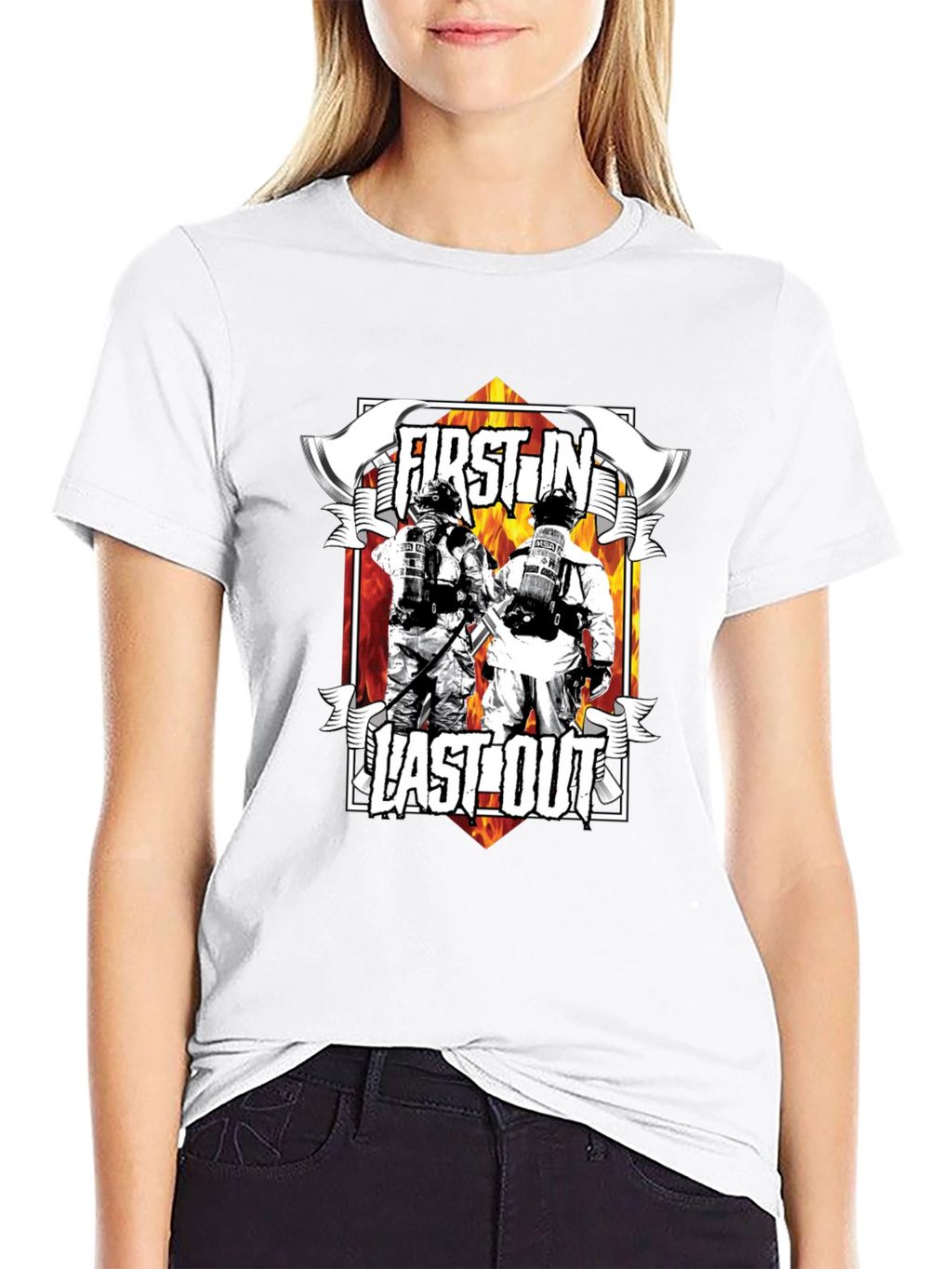 First In Last Out Firefighter Graphic T-Shirt