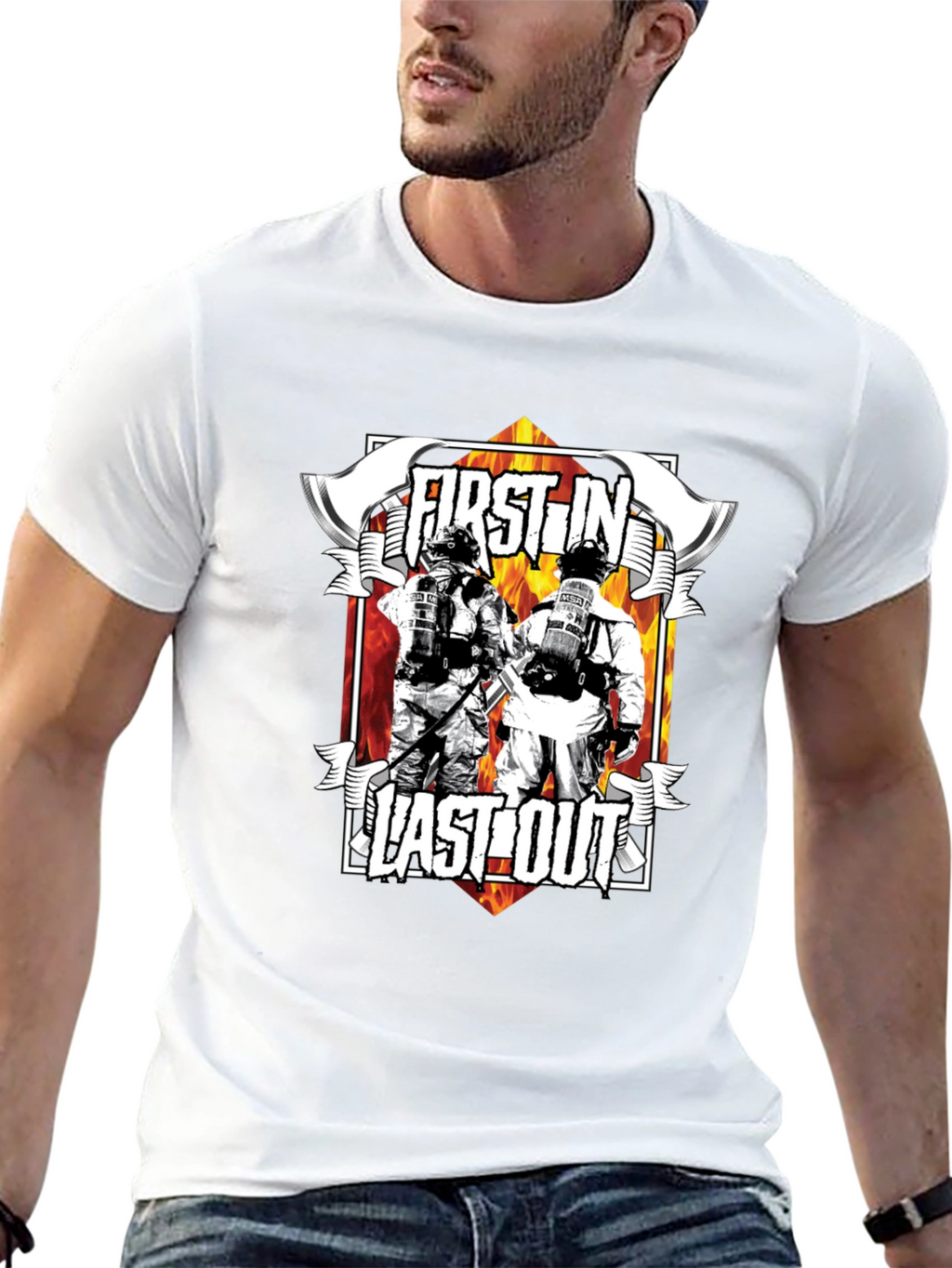 First In Last Out Firefighter Graphic T-Shirt