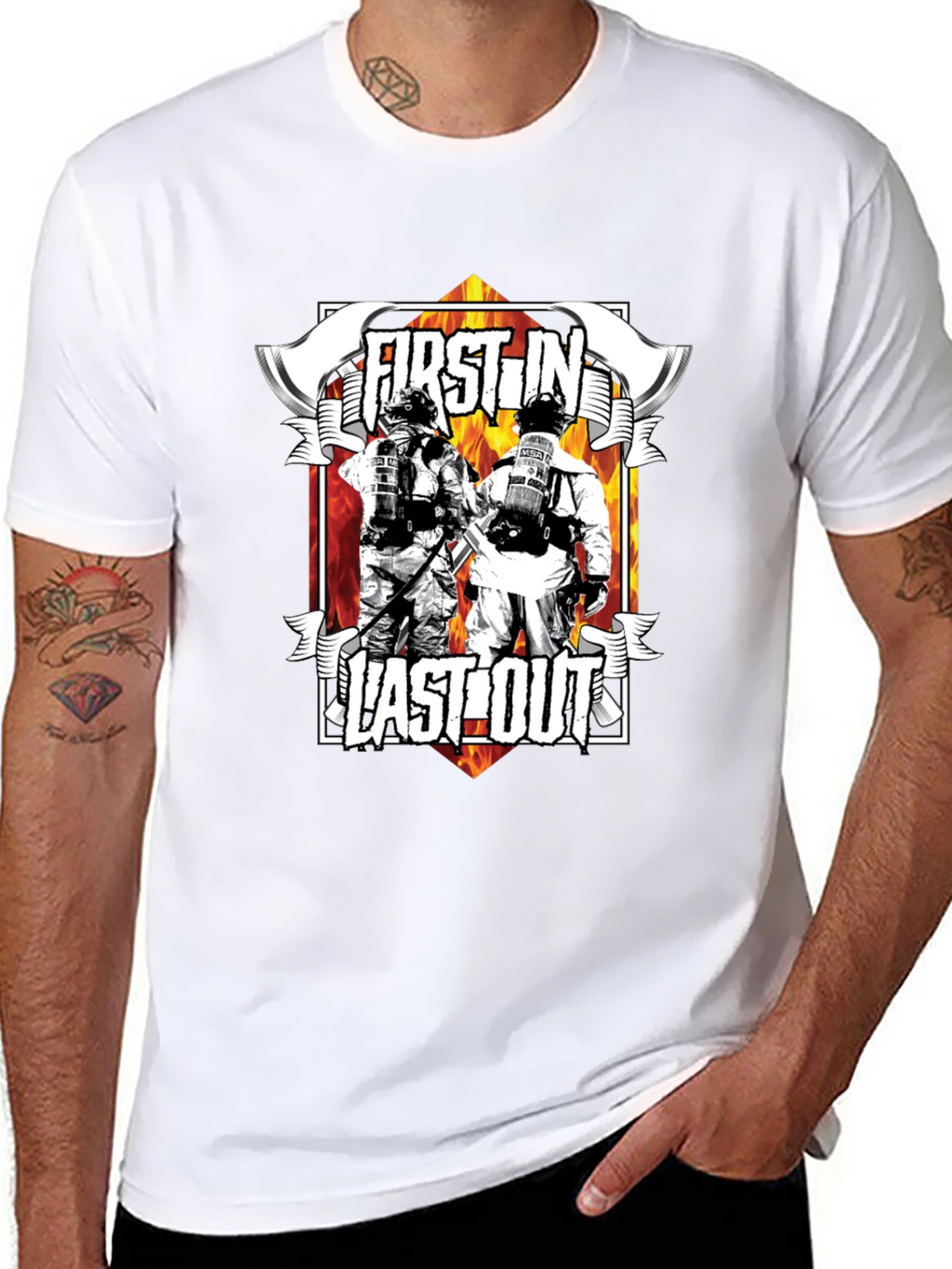 First In Last Out Firefighter Graphic T-Shirt