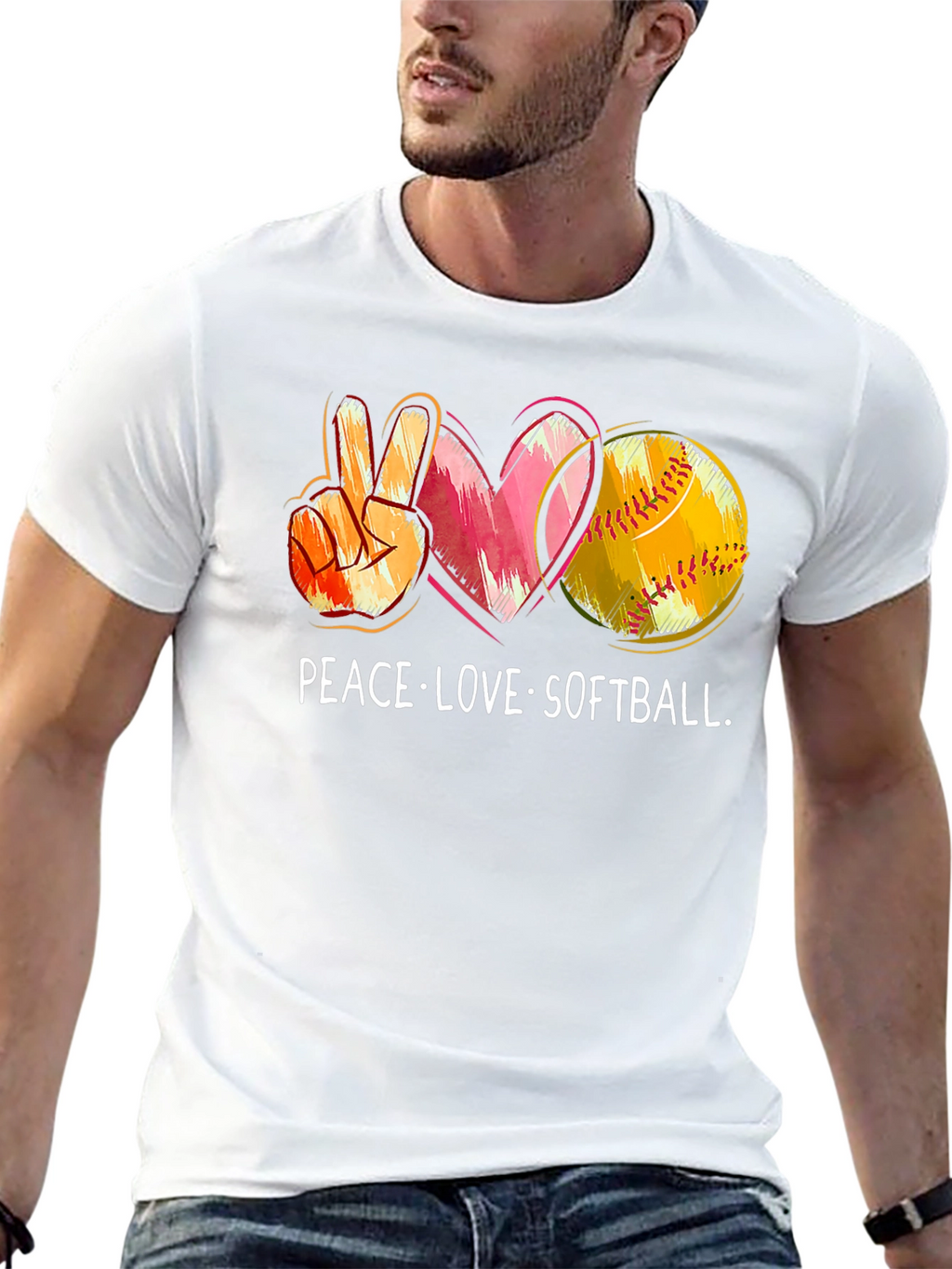 Peace Love Softball Graphic T-Shirt