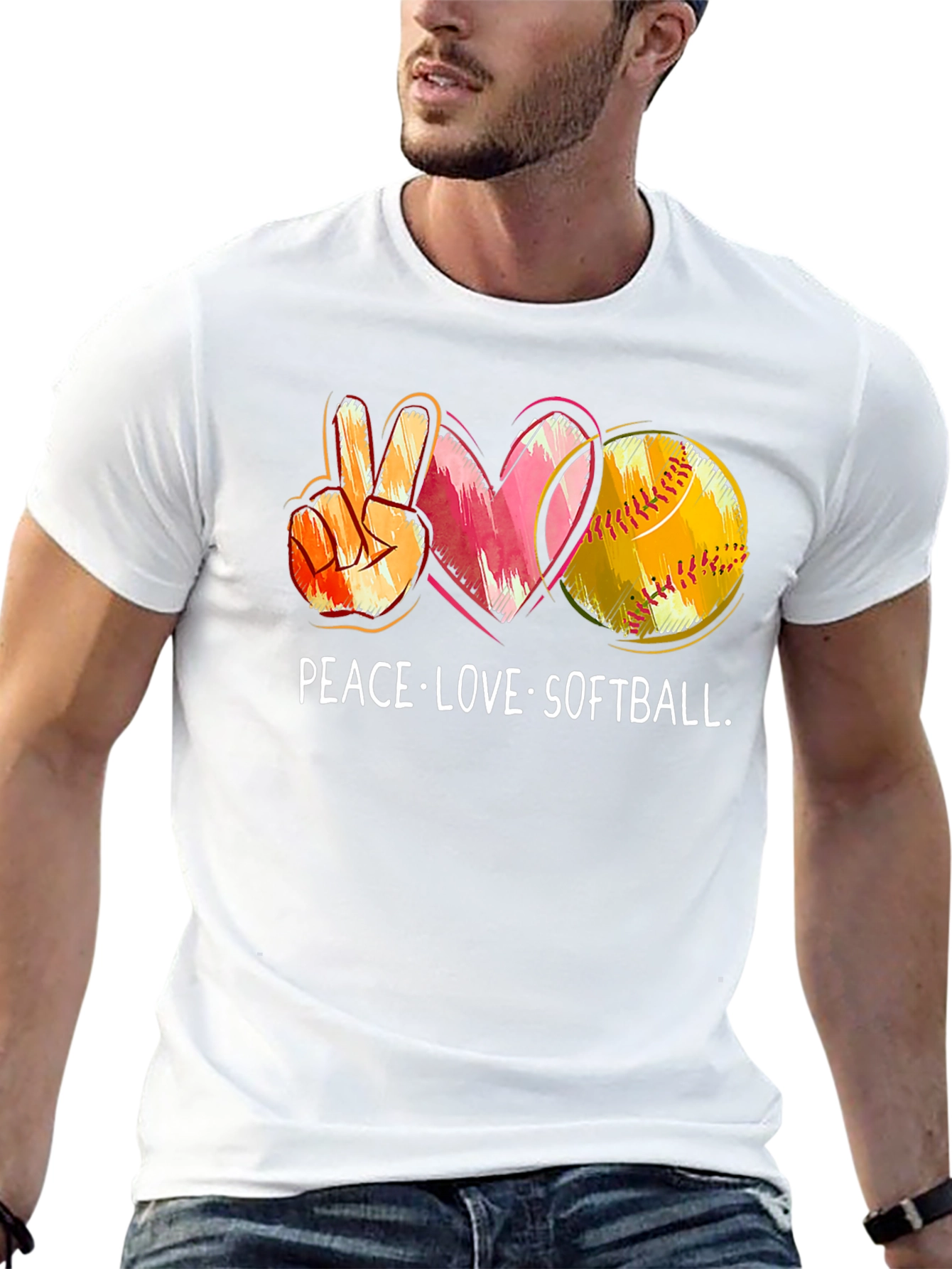 Peace Love Softball Graphic T-Shirt