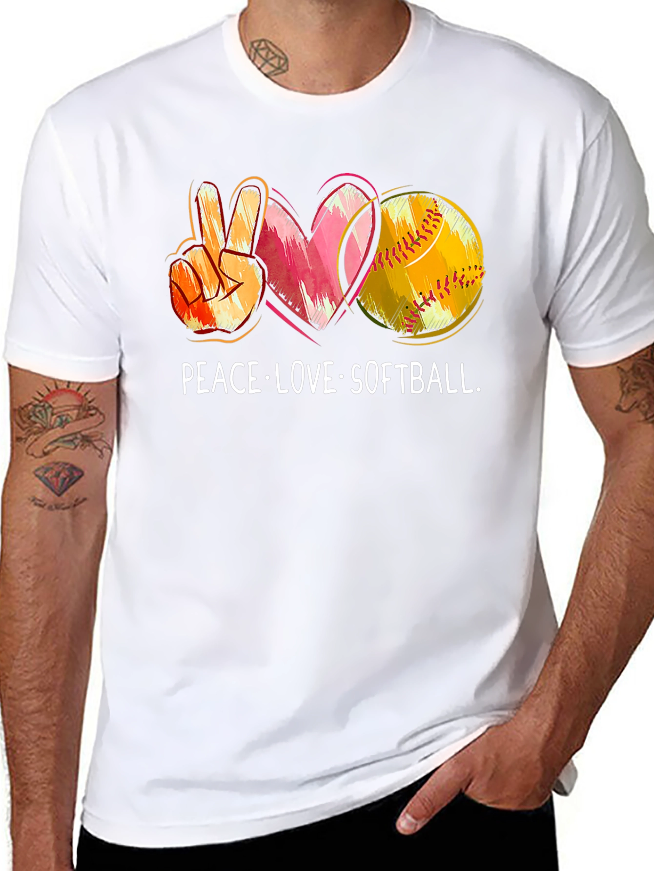 Peace Love Softball Graphic T-Shirt