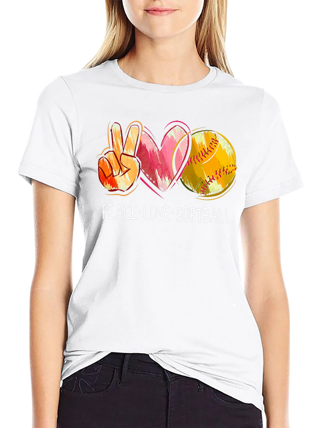 Peace Love Softball Graphic T-Shirt