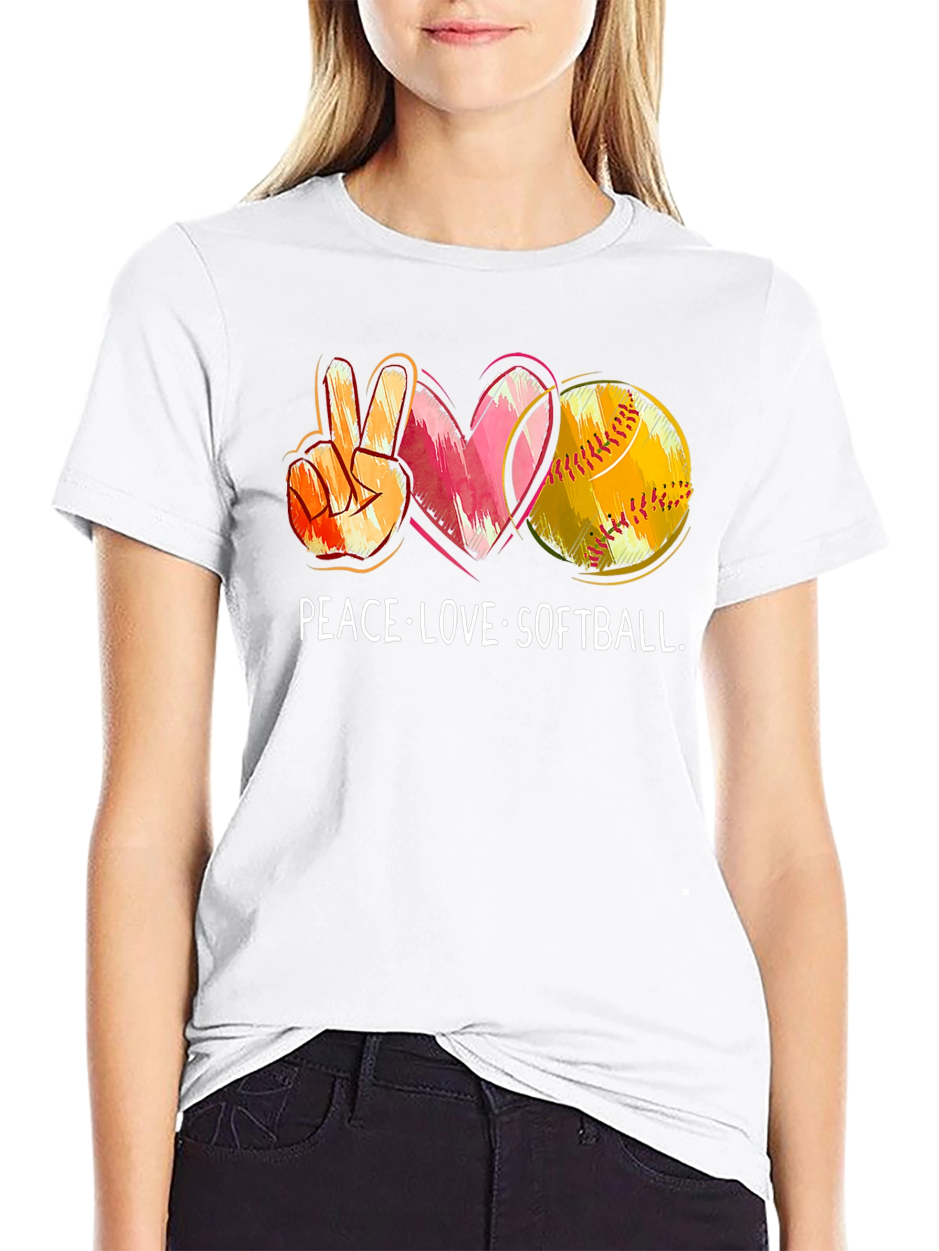 Peace Love Softball Graphic T-Shirt