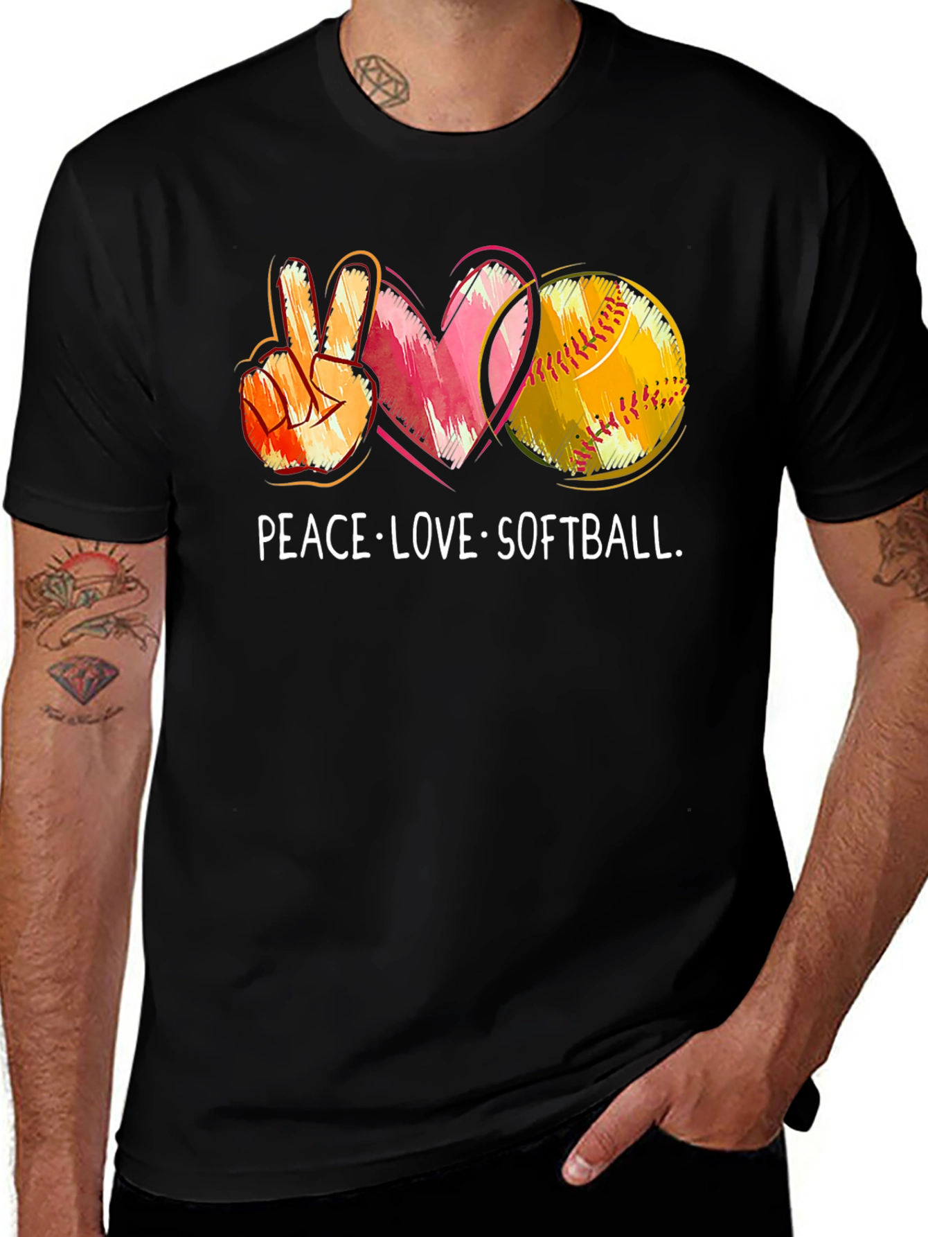 Peace Love Softball Graphic T-Shirt