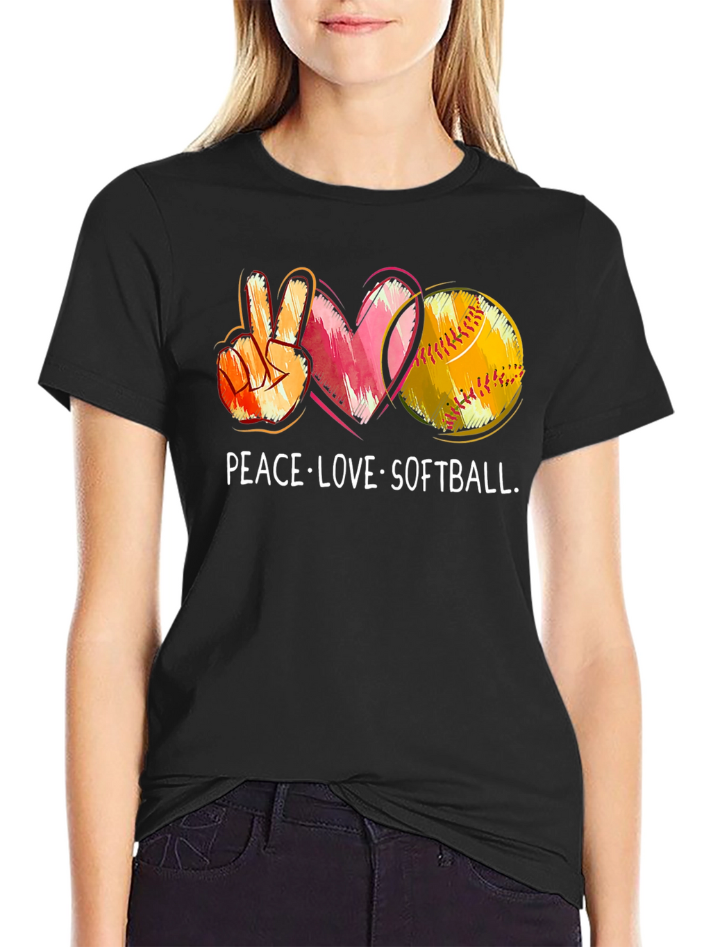 Peace Love Softball Graphic T-Shirt
