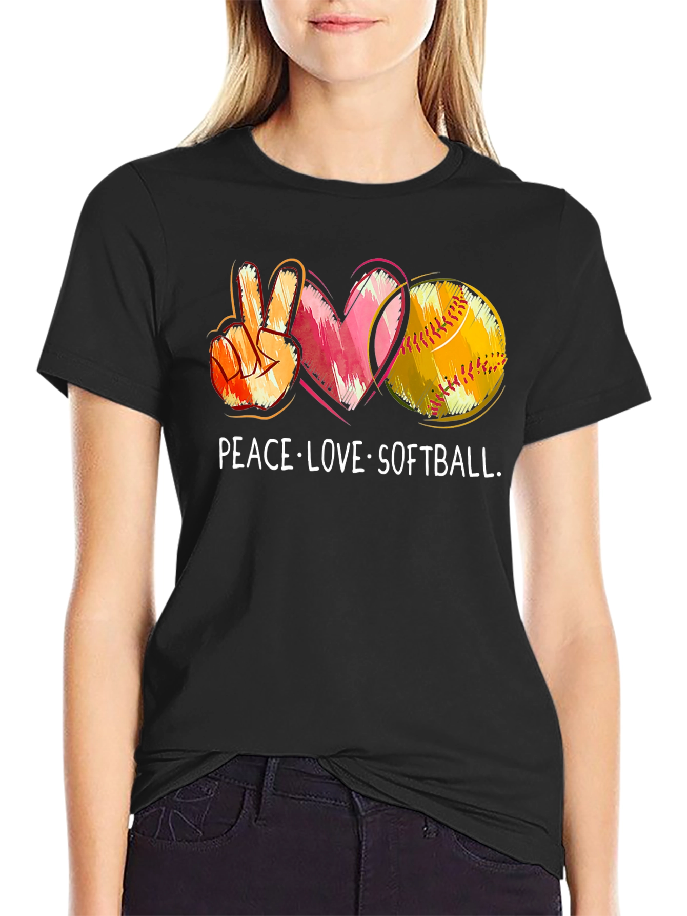 Peace Love Softball Graphic T-Shirt