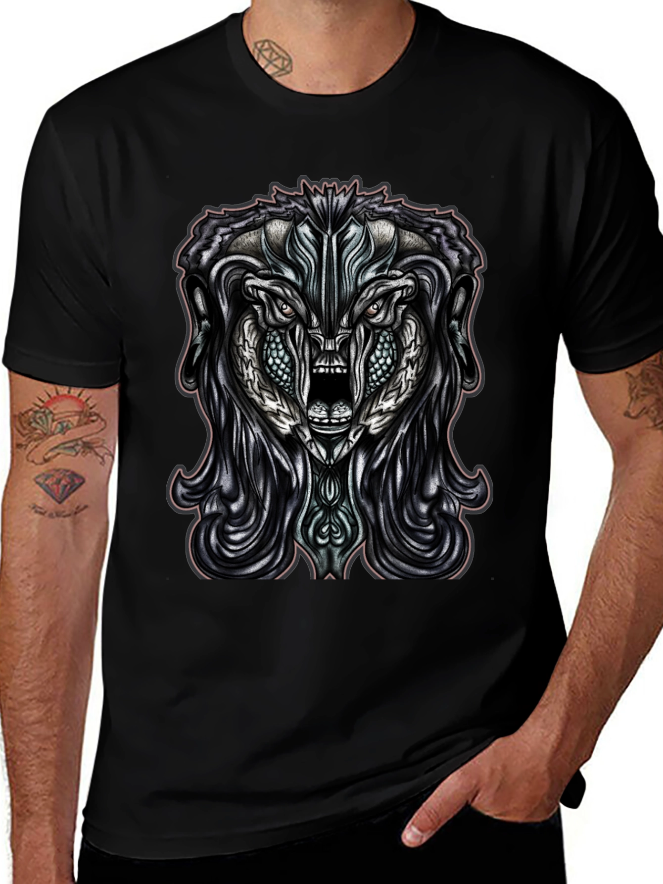Monster Graphic Print Black T-Shirt