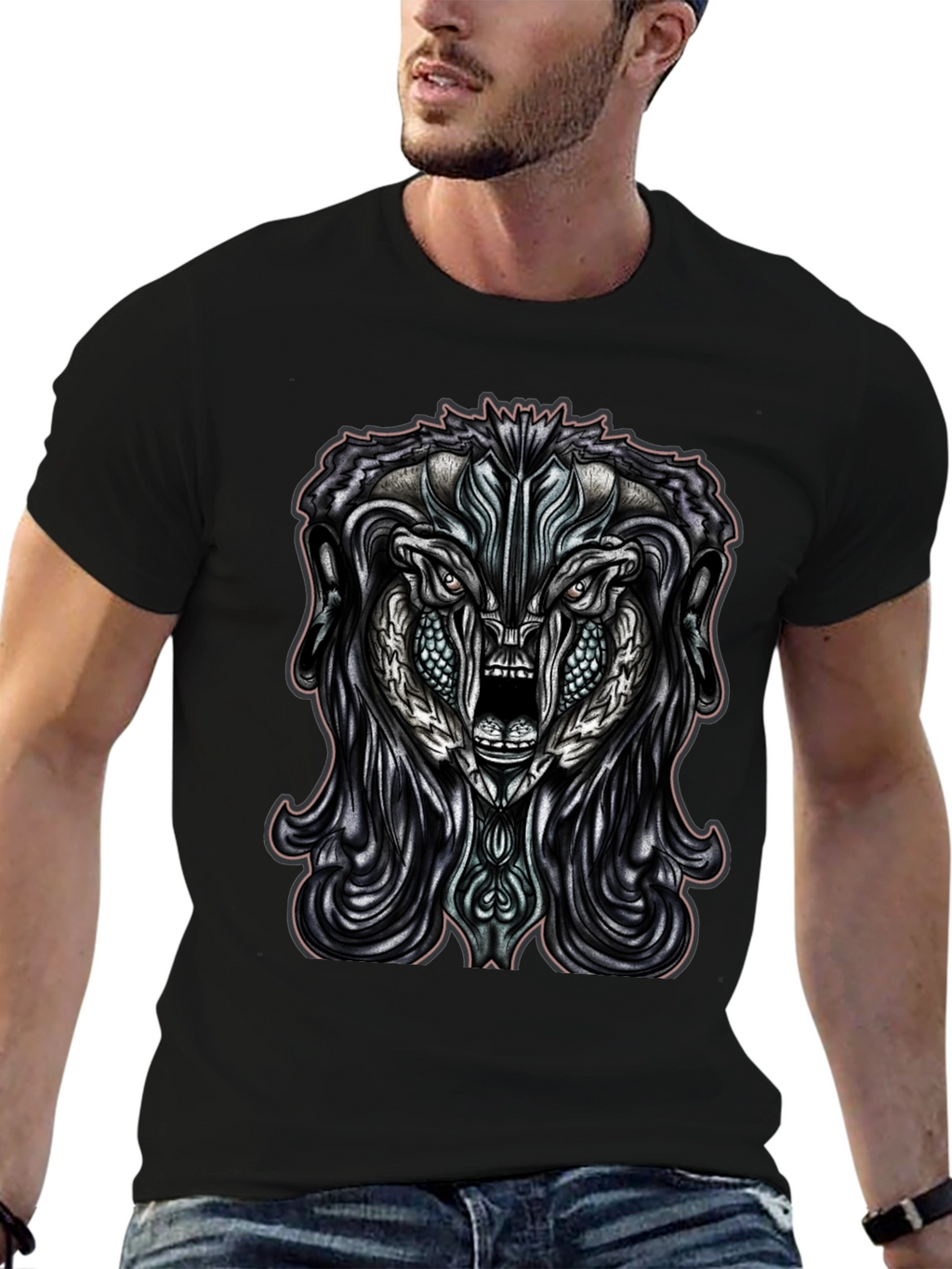 Monster Graphic Print Black T-Shirt