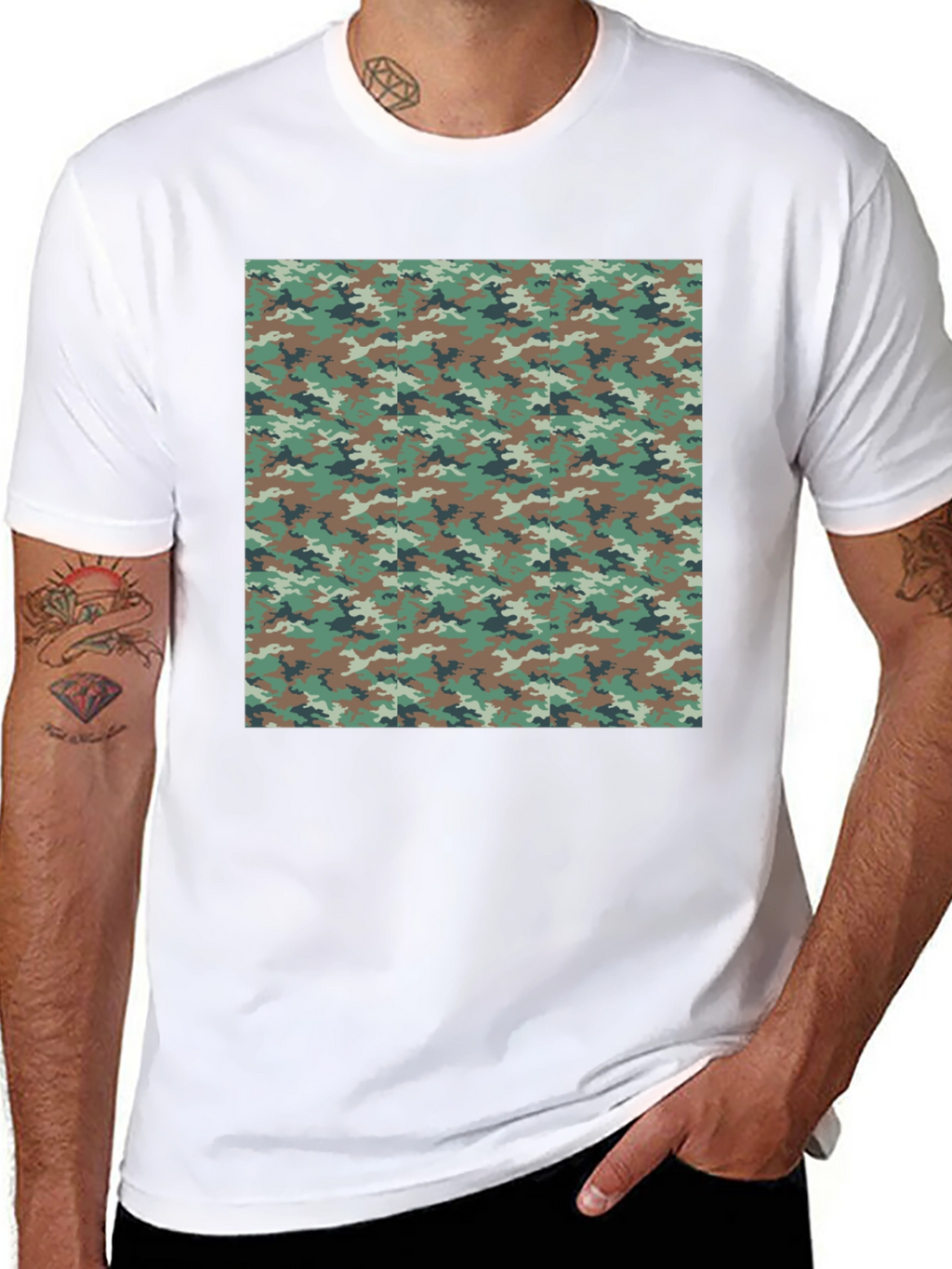 Camo Print Black T-Shirt - Mens Fashion