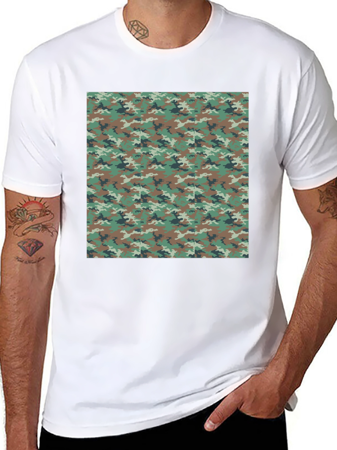 Camo Print Black T-Shirt - Mens Fashion