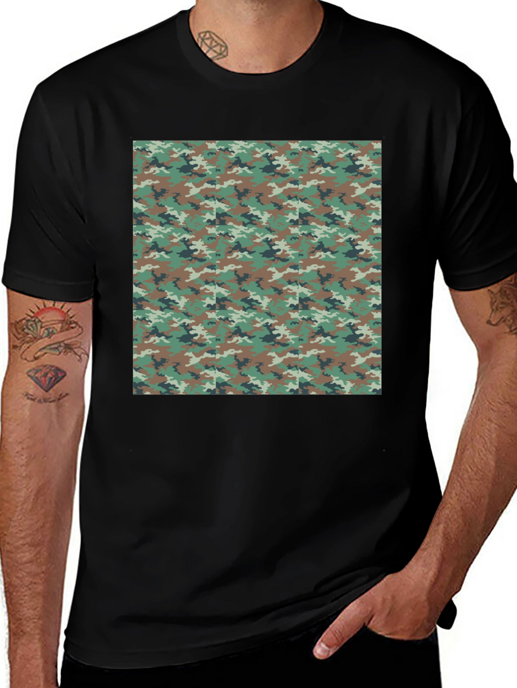 Camo Print Black T-Shirt - Mens Fashion