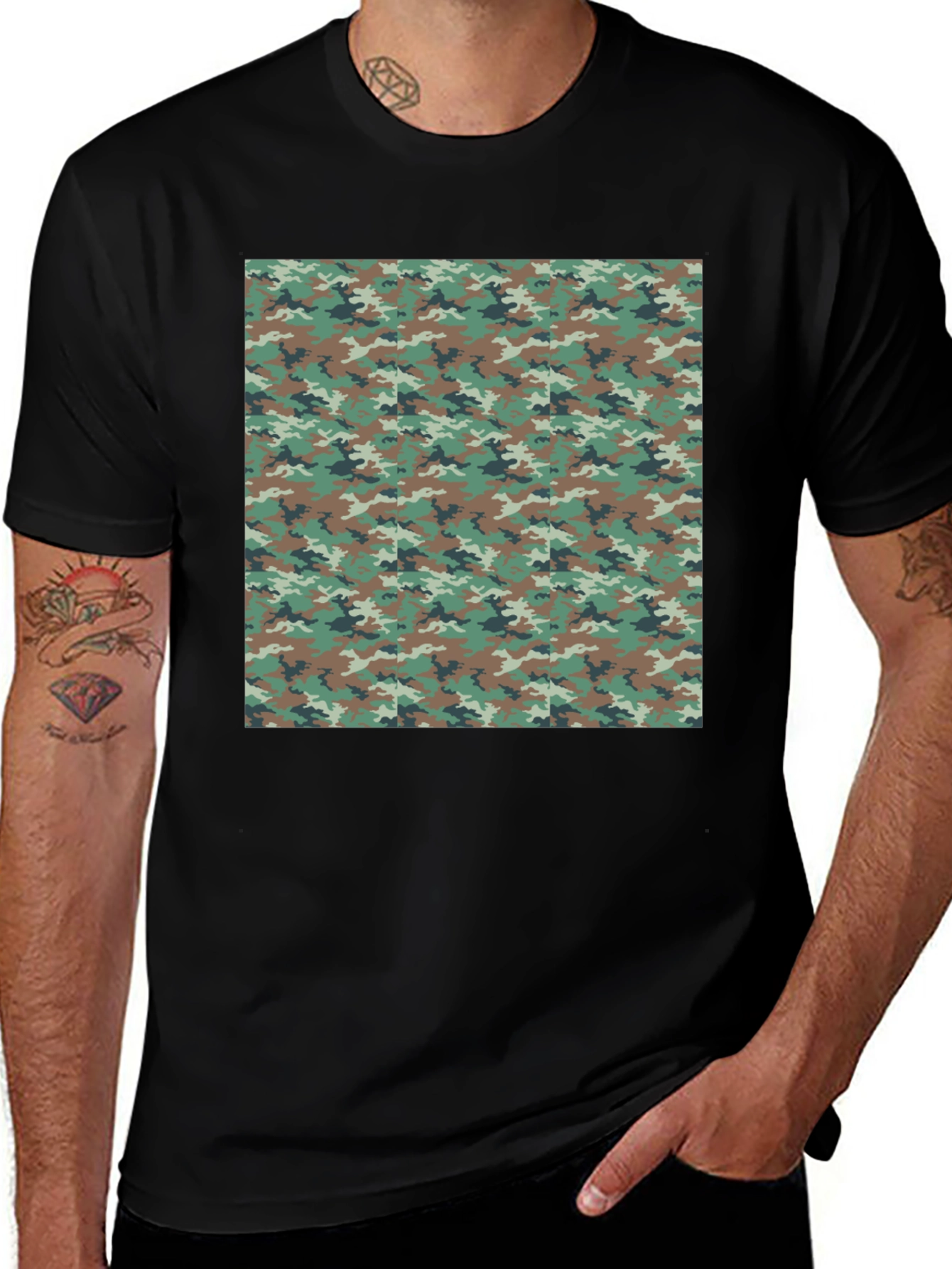 Camo Print Black T-Shirt - Mens Fashion
