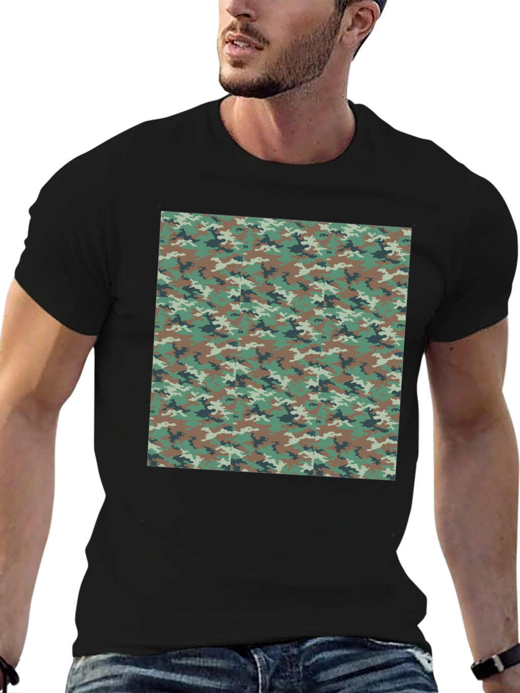 Camo Print Black T-Shirt - Mens Fashion
