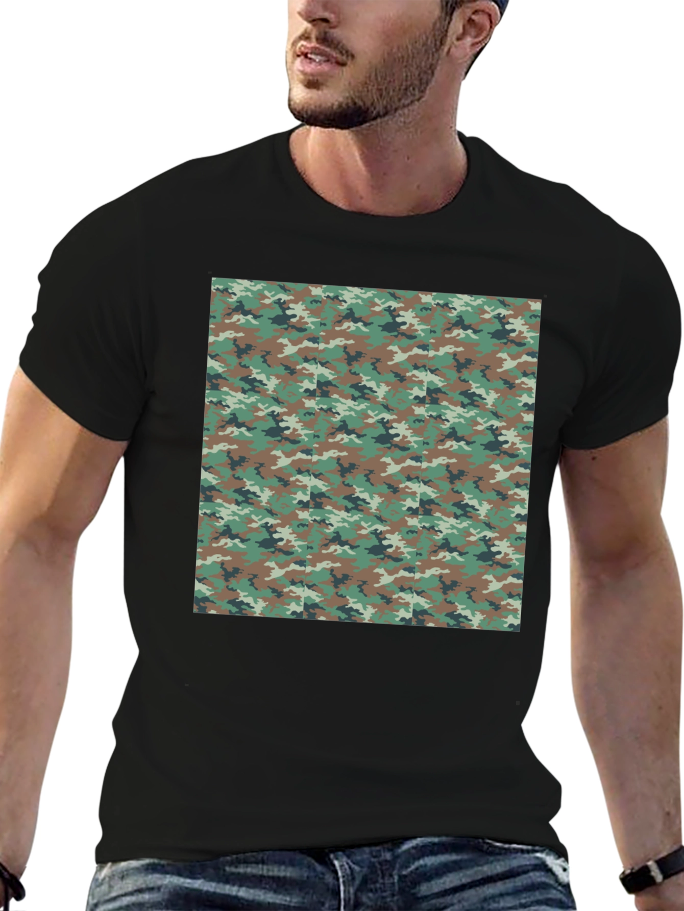 Camo Print Black T-Shirt - Mens Fashion