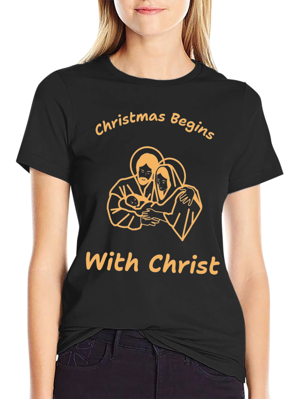 Christmas Begins With Christ Black T-Shirt