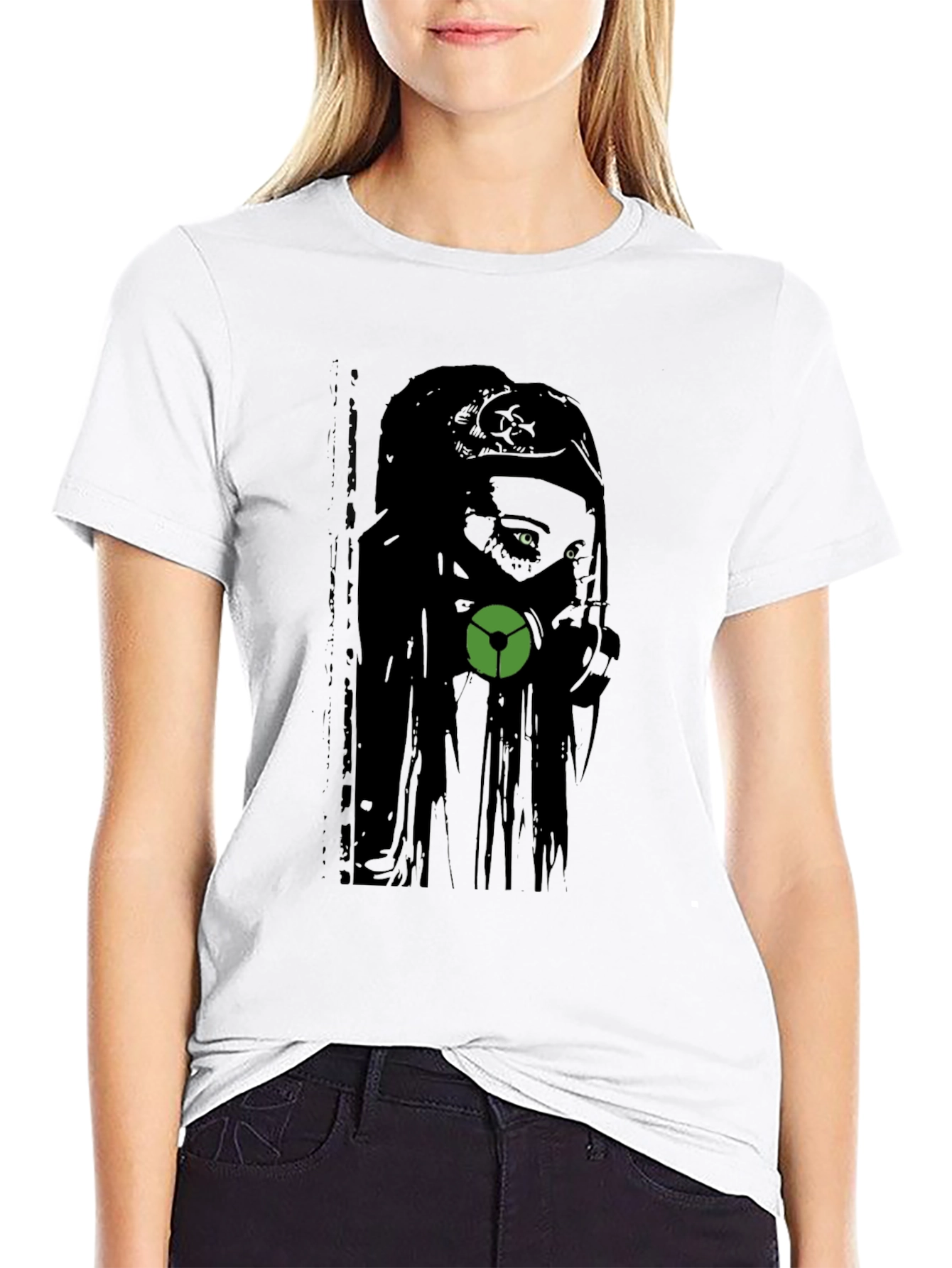 Gas Mask Girl Graphic Tee - Black Cotton T-Shirt