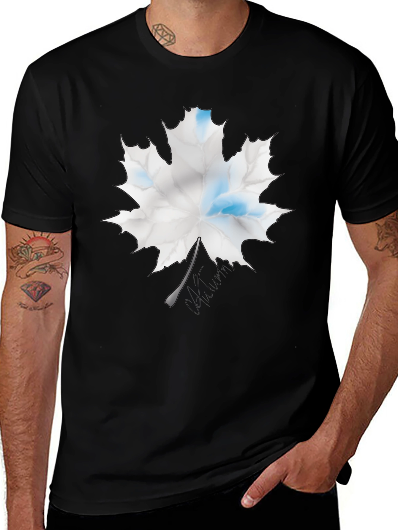 Maple Leaf Graphic Print Black T-Shirt