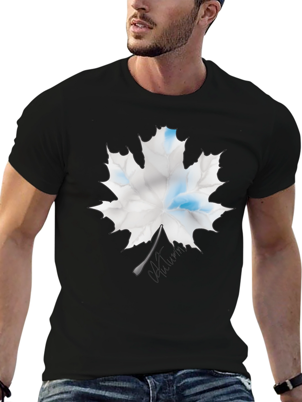 Maple Leaf Graphic Print Black T-Shirt