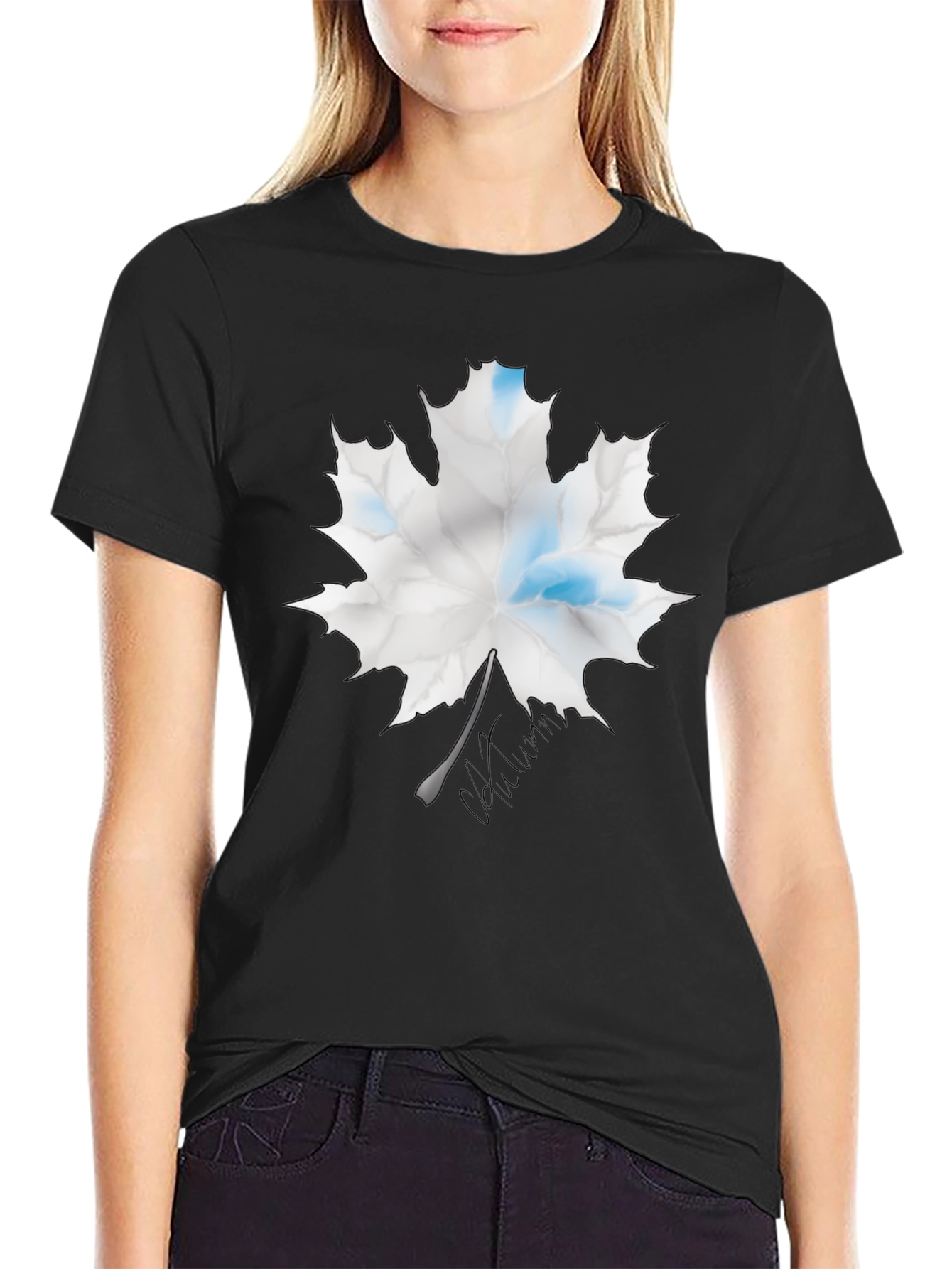 Maple Leaf Graphic Print Black T-Shirt