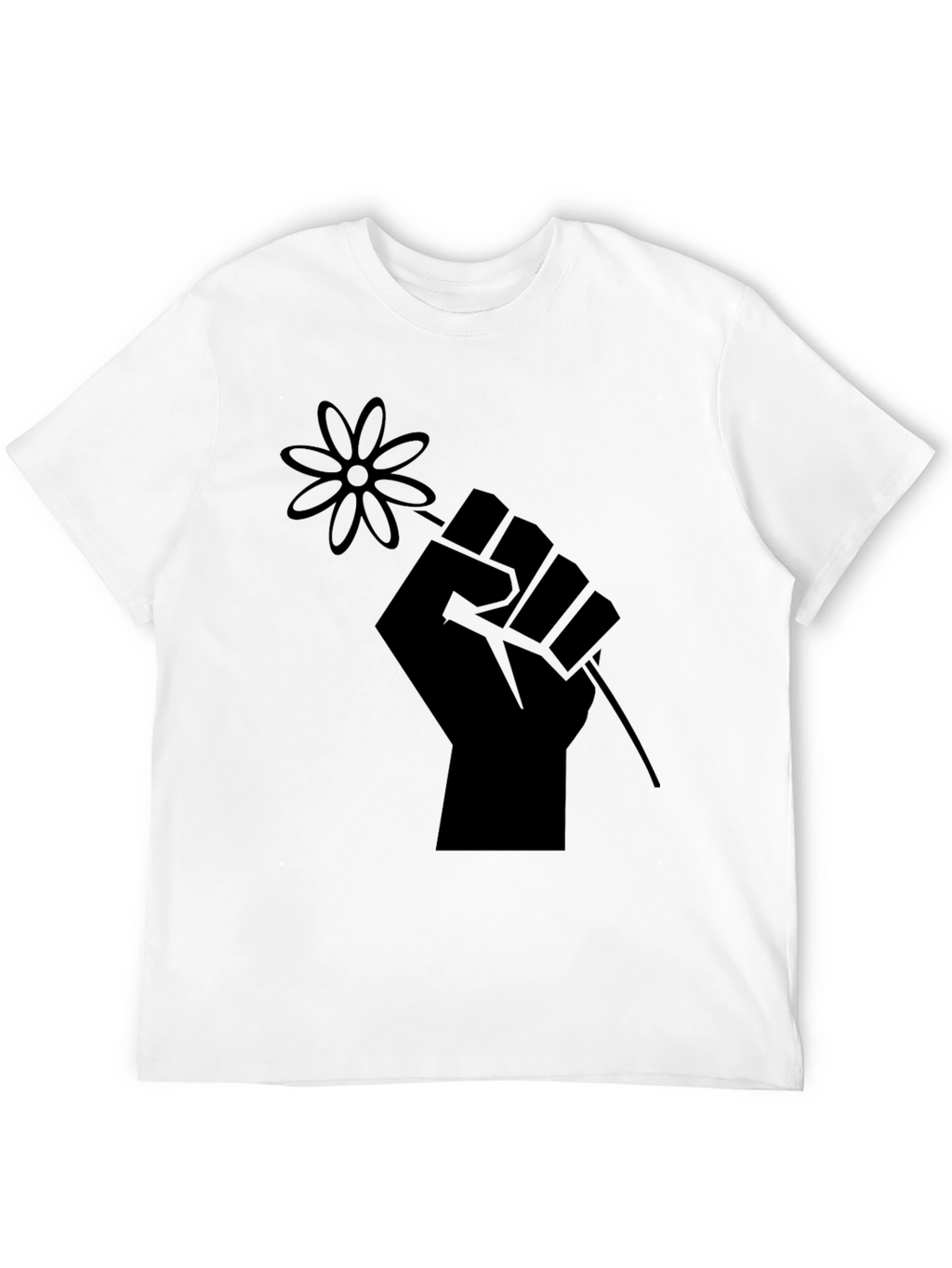 Black T-Shirt with Raised Fist & Flower Graphic